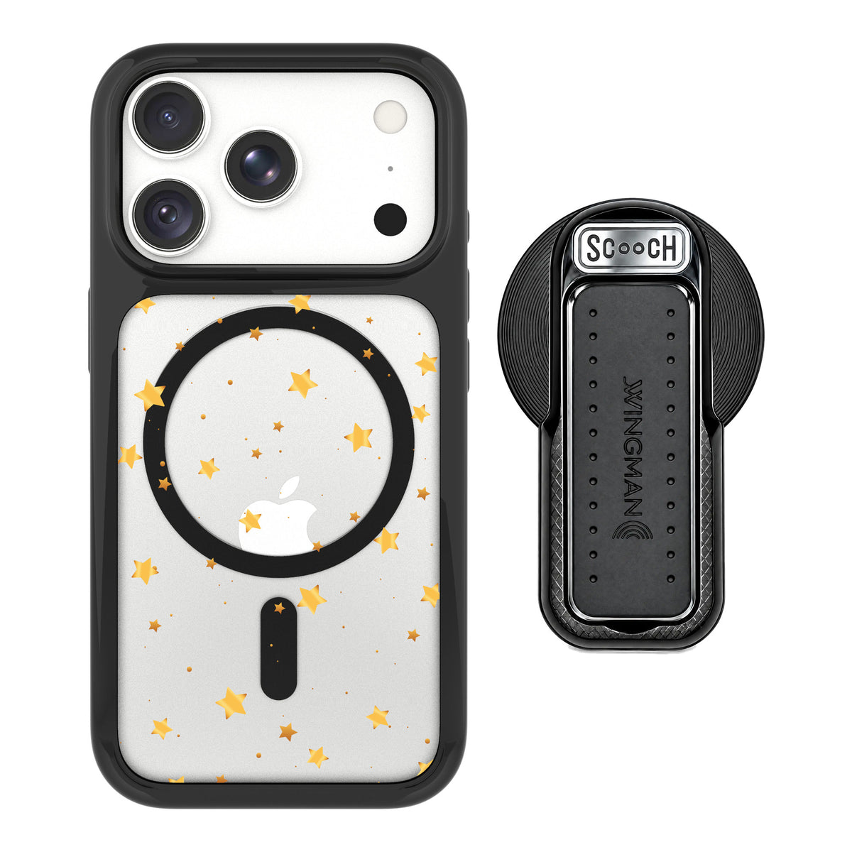 Scooch MagCase Gold Stars for iPhone 18 Pro — MagSafe Wingback Bundle - Black