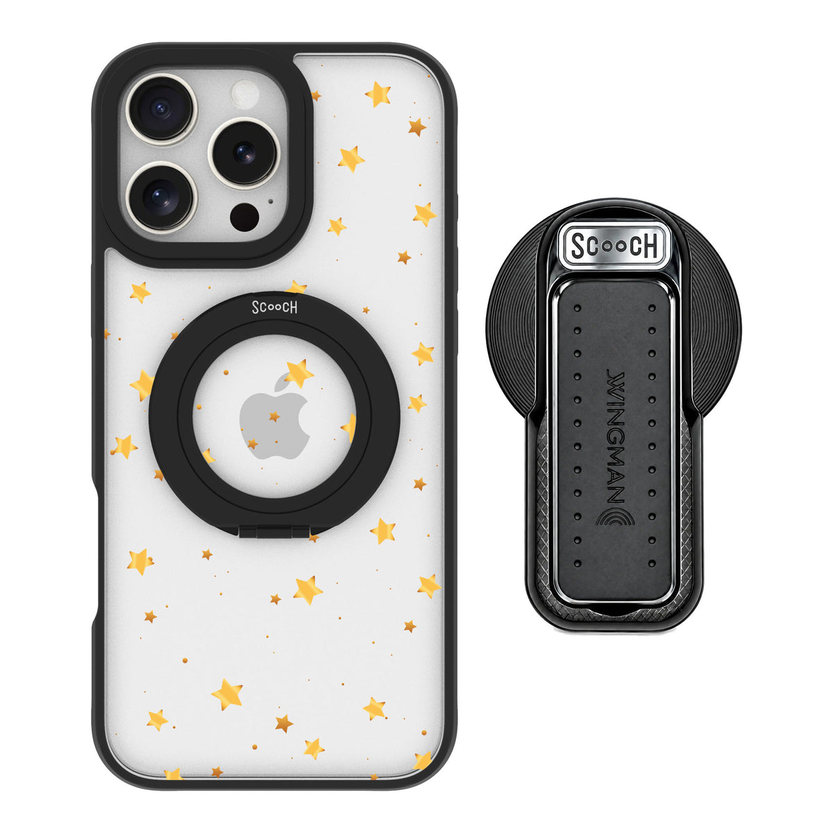 Scooch MagCase Gold Stars for iPhone 16 Pro Max — MagSafe Wingback Bundle - Black