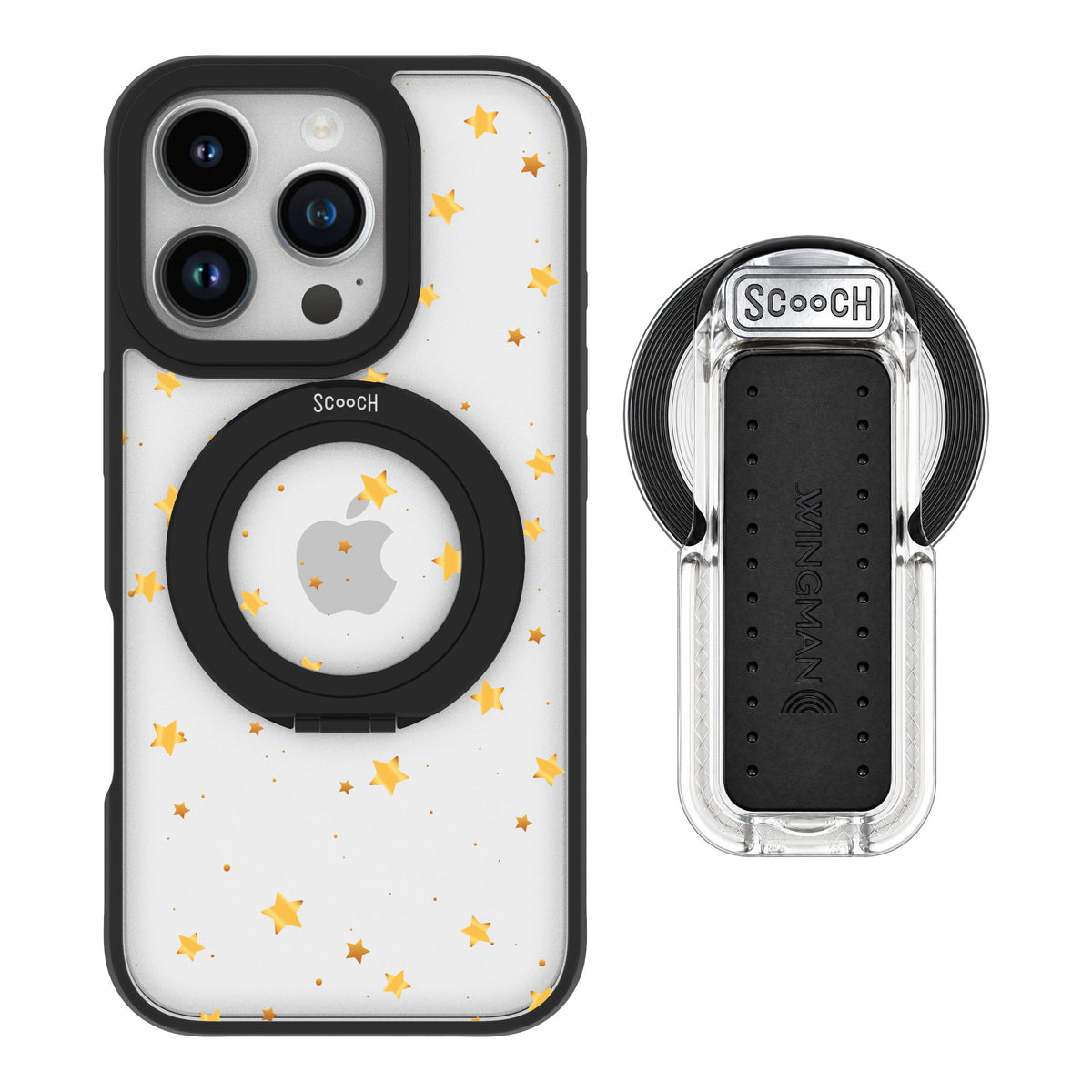 Scooch MagCase Gold Stars for iPhone 16 Pro — MagSafe Wingback Bundle - Clear