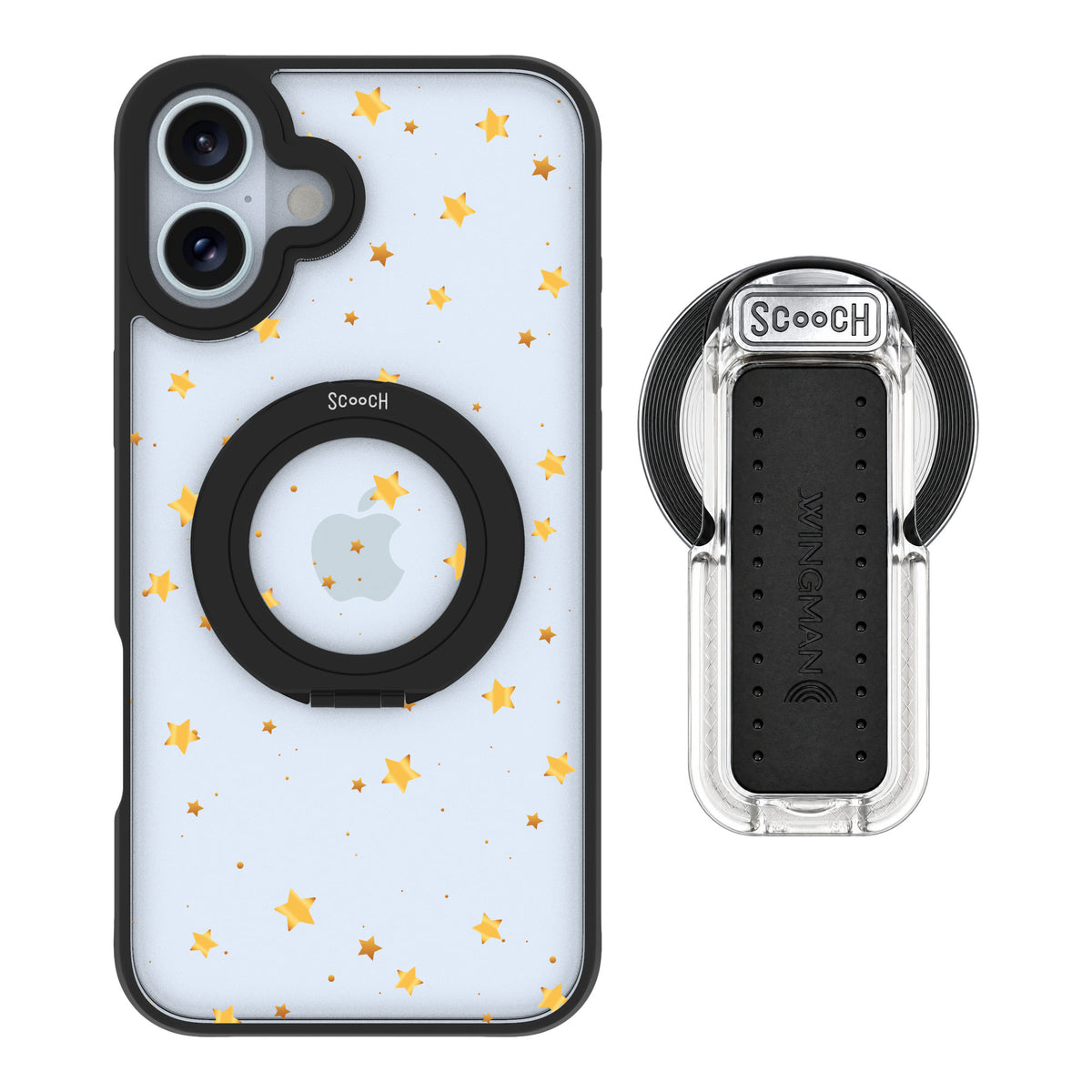 Scooch MagCase Gold Stars for iPhone 16 Plus — MagSafe Wingback Bundle - Clear