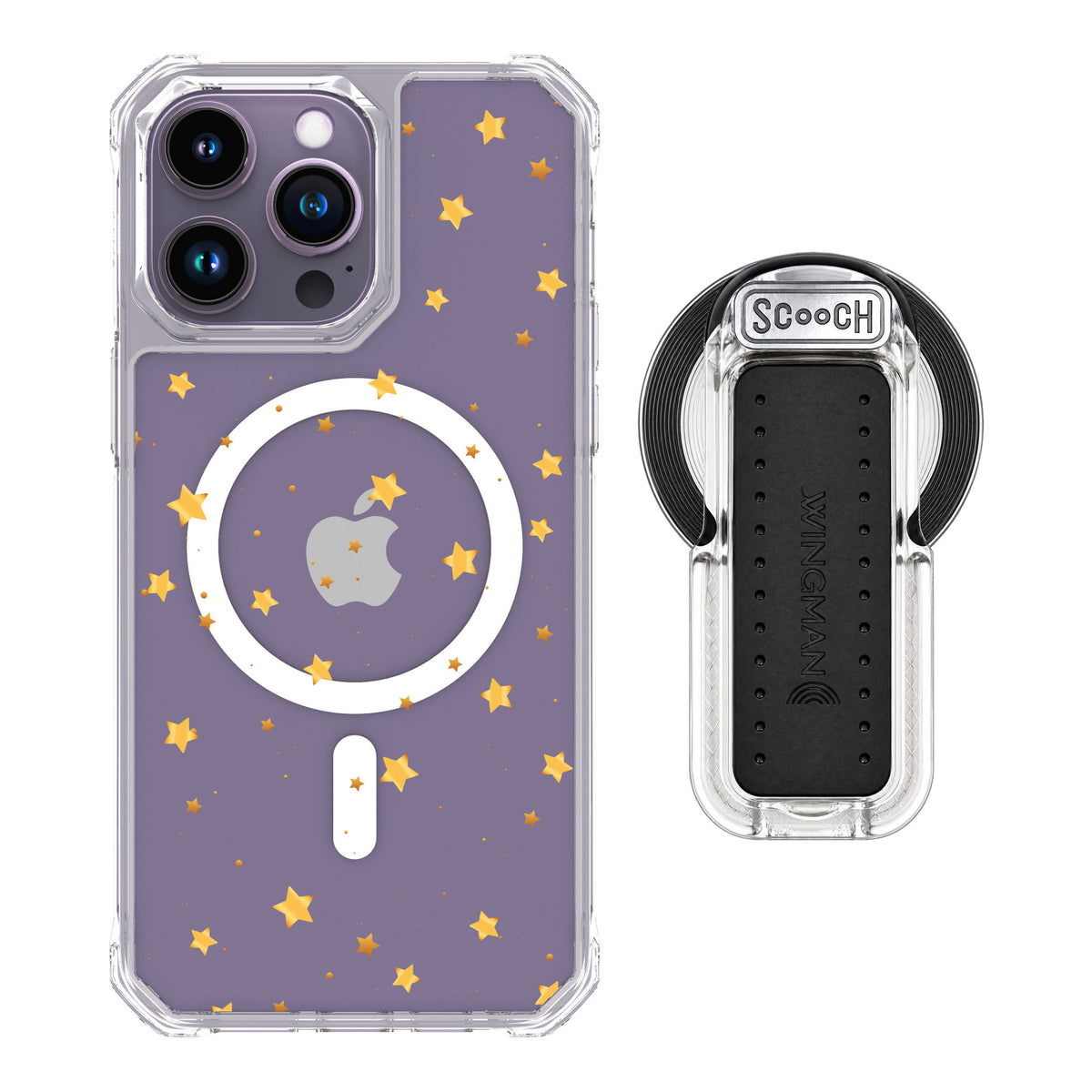Scooch MagCase Gold Stars for iPhone 14 Pro Max — MagSafe Wingback Bundle - Clear