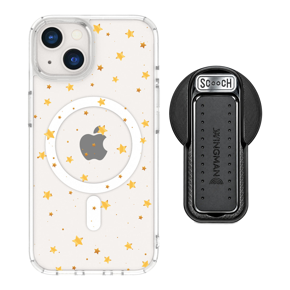 Scooch MagCase Gold Stars for iPhone 13 — MagSafe Wingback Bundle - Black