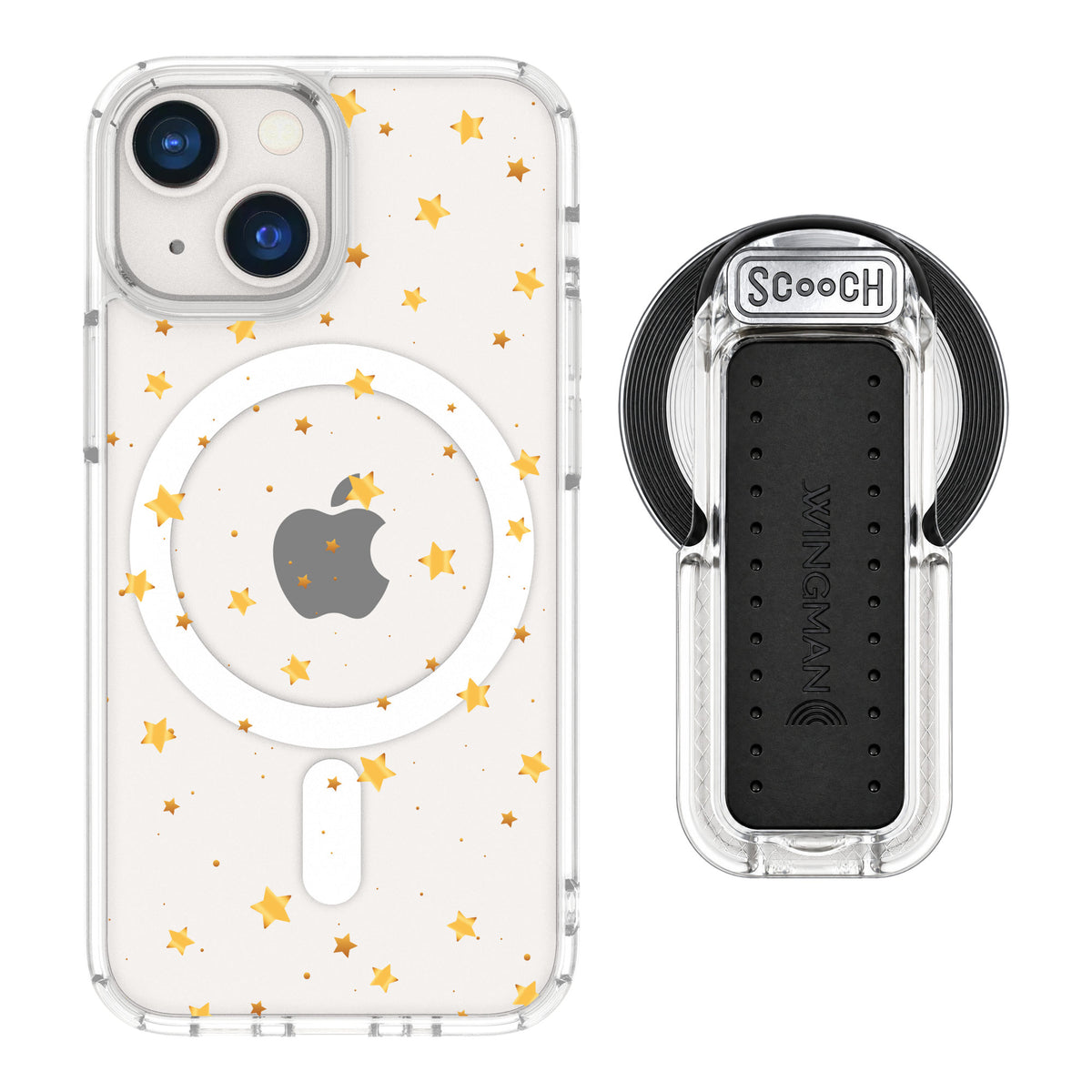 Scooch MagCase Gold Stars for iPhone 13 mini — MagSafe Wingback Bundle - Clear