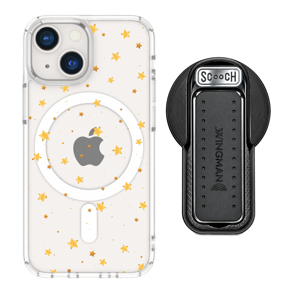 Scooch MagCase Gold Stars for iPhone 13 mini — MagSafe Wingback Bundle - Black