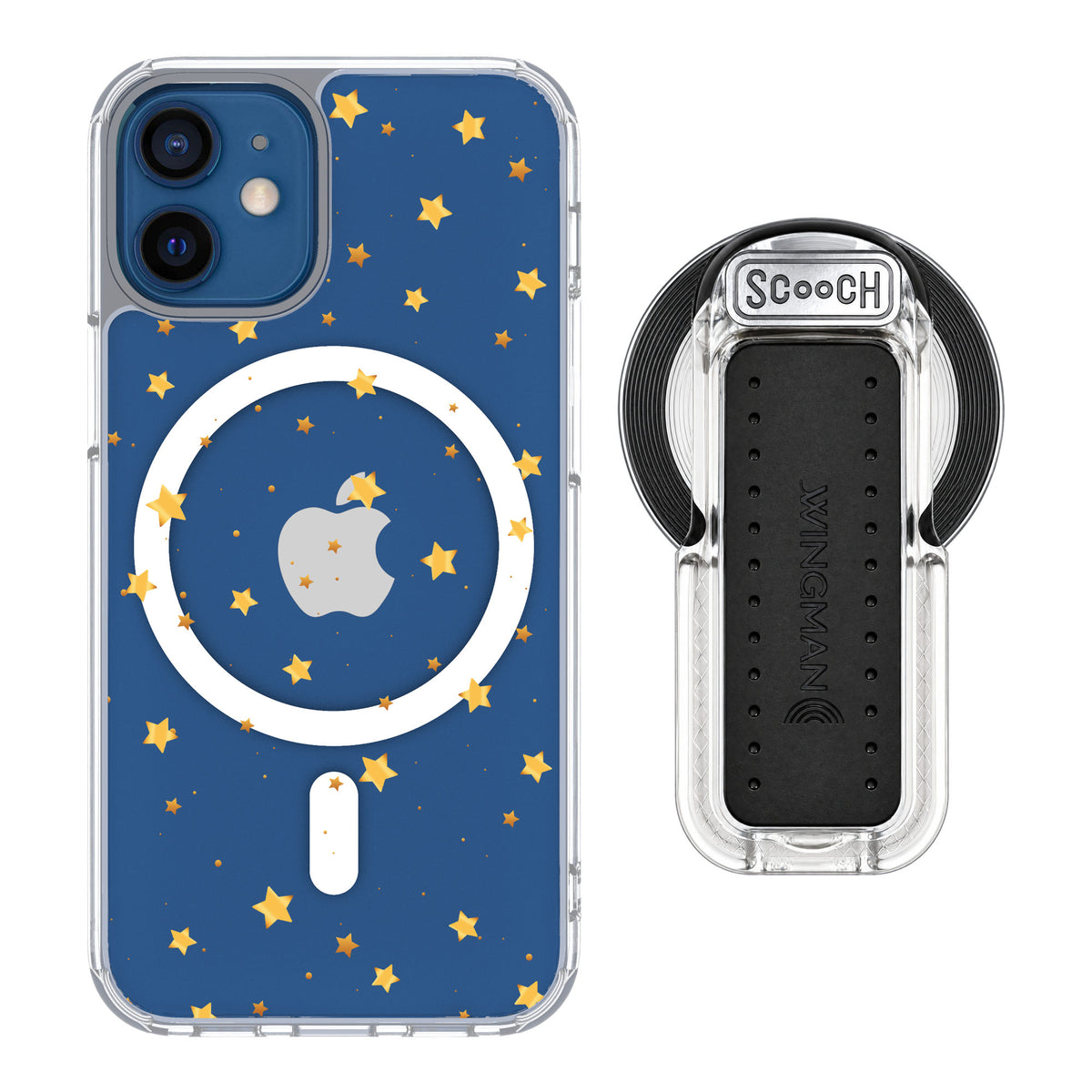 Scooch MagCase Gold Stars for iPhone 12 mini — MagSafe Wingback Bundle - Clear