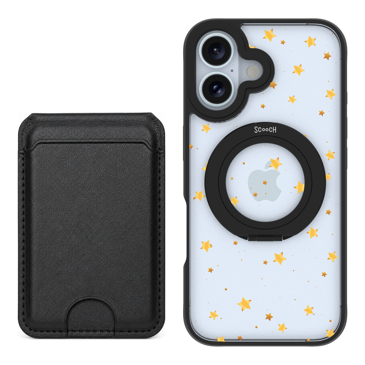 Scooch MagCase Gold Stars for iPhone 16 — Black MagWallet Bundle