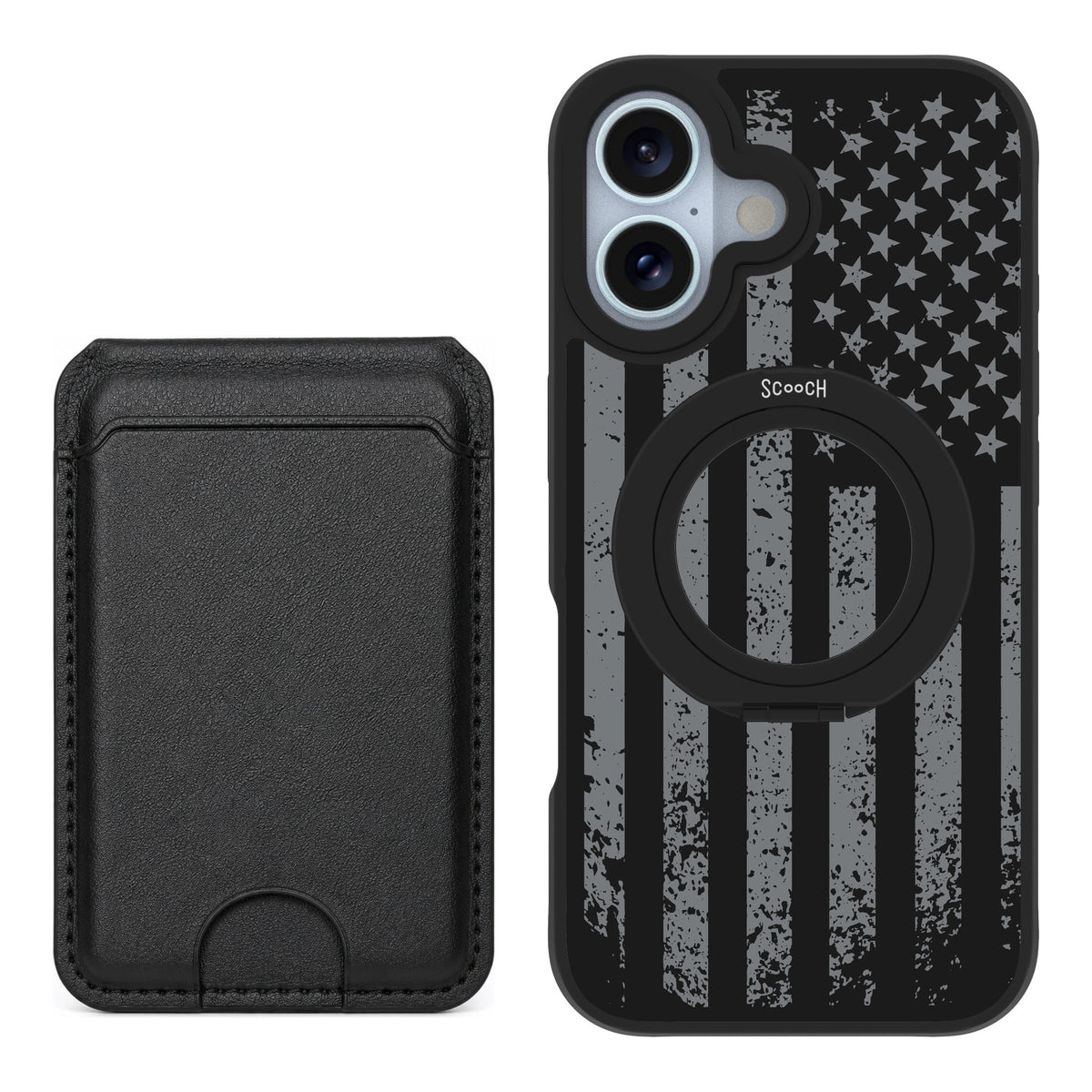 Scooch MagCase Weathered Glory for iPhone 16 — Black MagWallet Bundle
