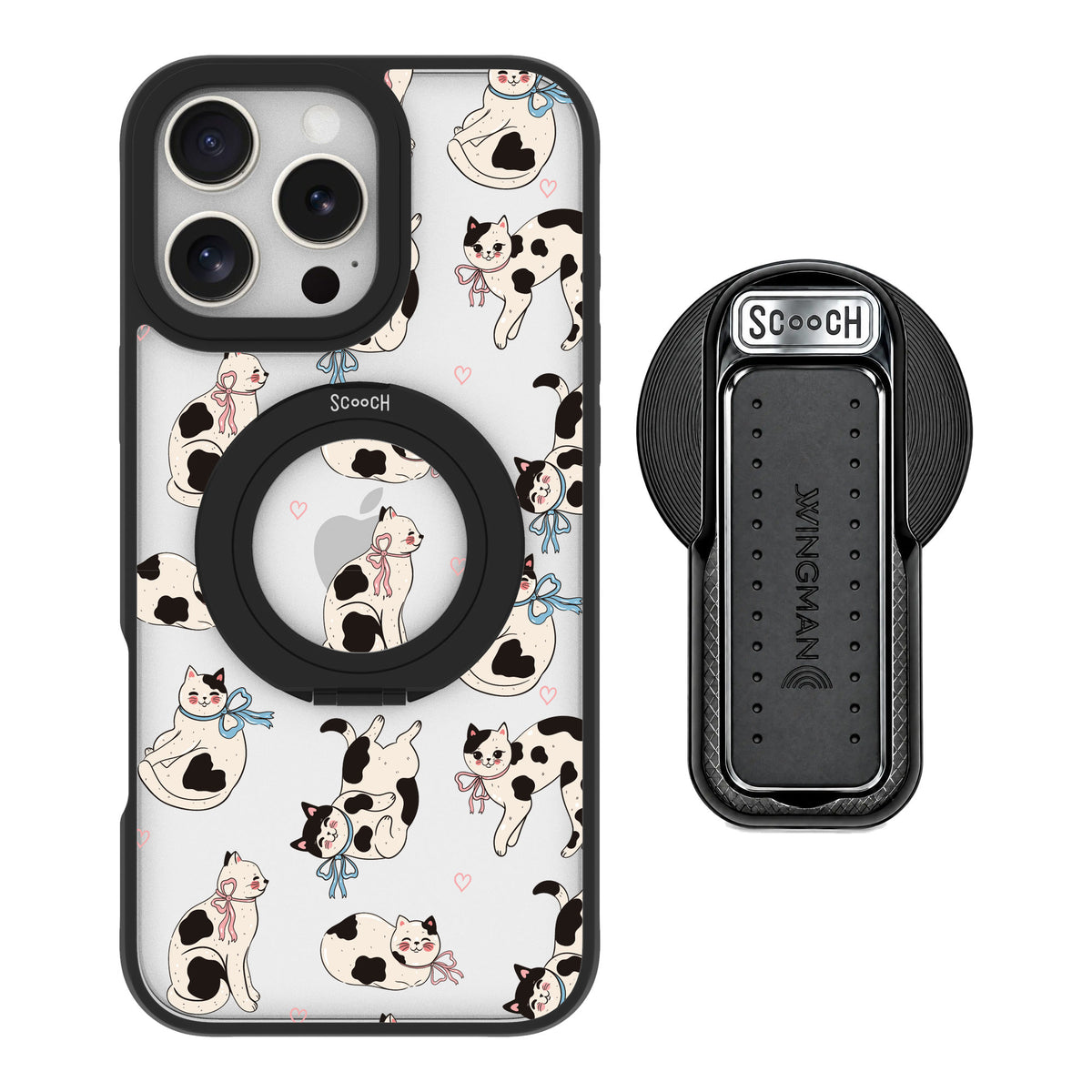 Scooch MagCase Bow Kitties for iPhone 16 Pro Max — MagSafe Wingback Bundle - Black