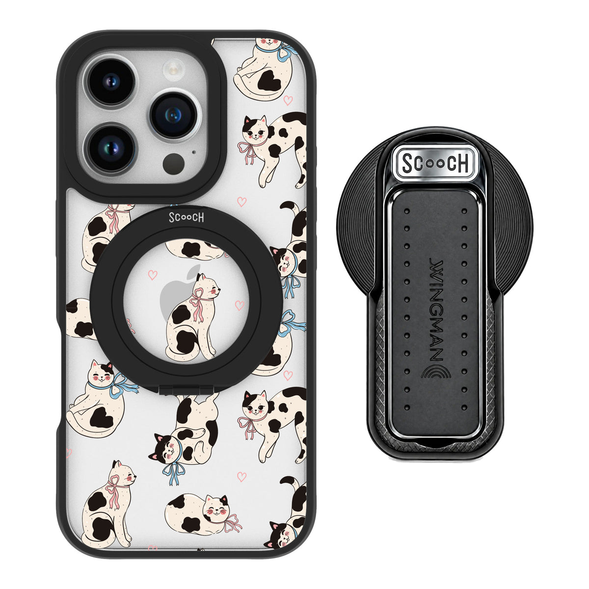 Scooch MagCase Bow Kitties for iPhone 16 Pro — MagSafe Wingback Bundle - Black