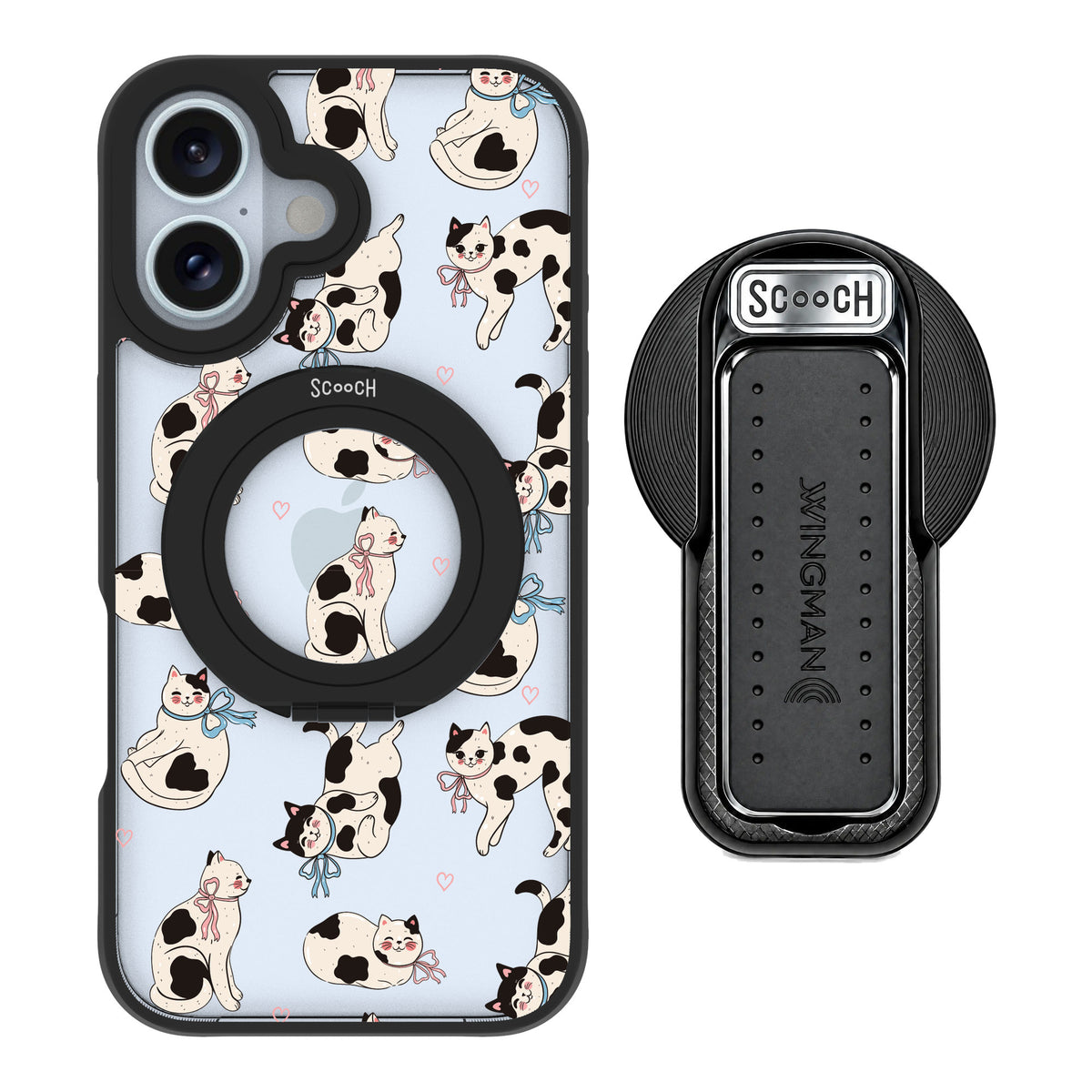 Scooch MagCase Bow Kitties for iPhone 16 — MagSafe Wingback Bundle - Black