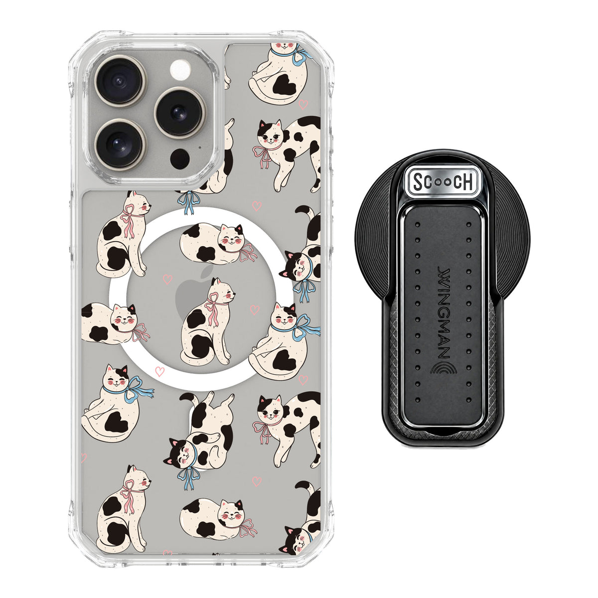 Scooch MagCase Bow Kitties for iPhone 15 Pro Max — MagSafe Wingback Bundle - Black
