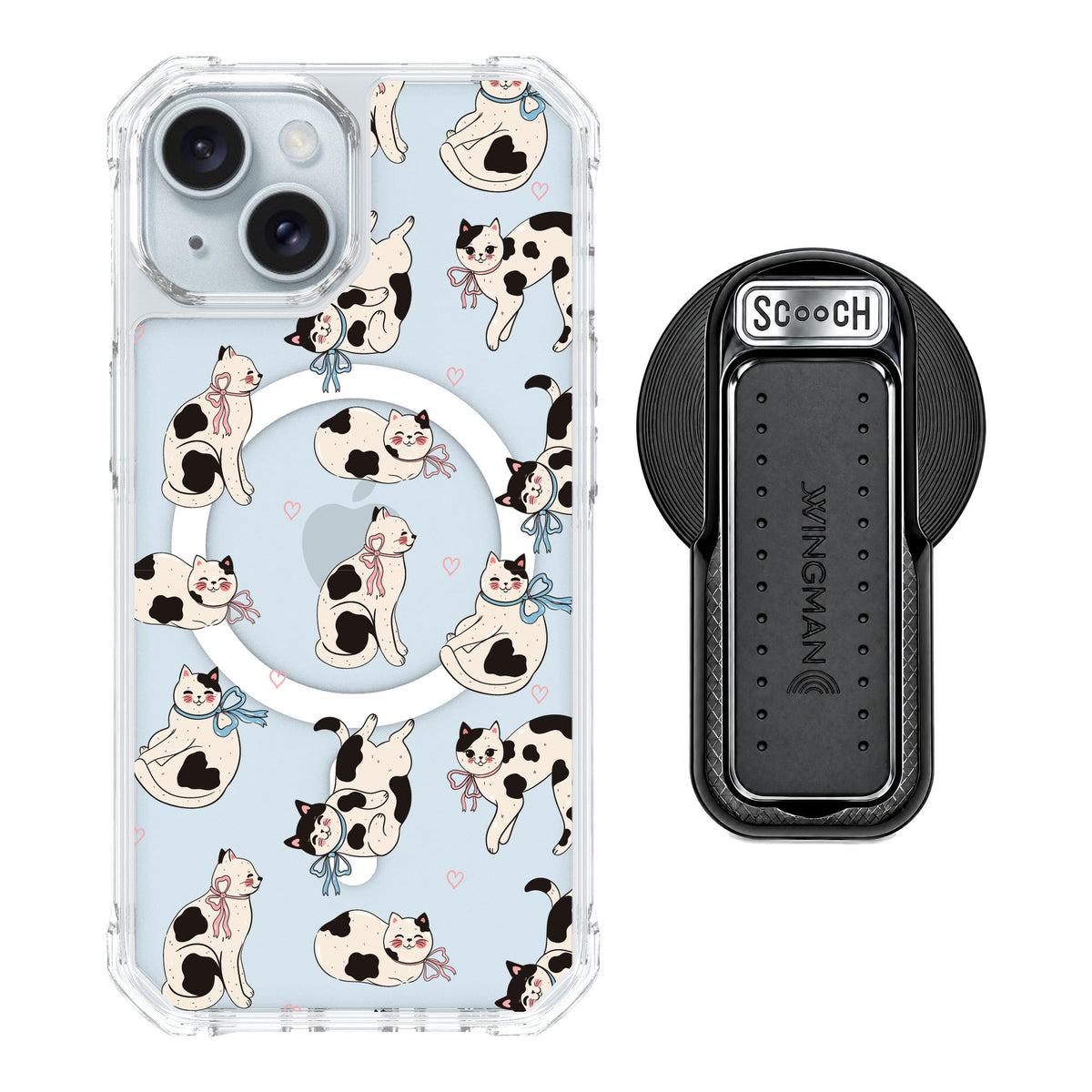 Scooch MagCase Bow Kitties for iPhone 15 — MagSafe Wingback Bundle - Black