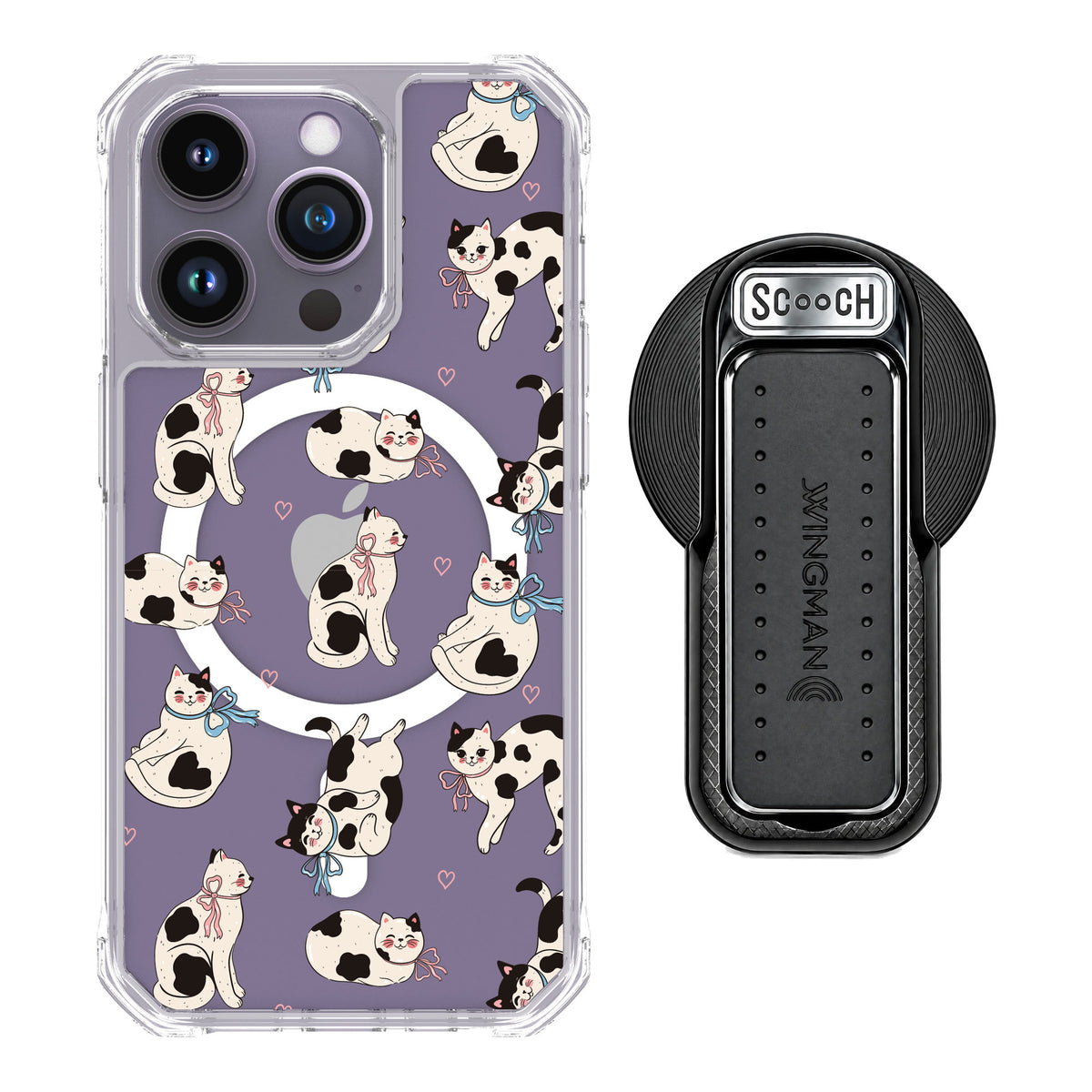 Scooch MagCase Bow Kitties for iPhone 14 Pro — MagSafe Wingback Bundle - Black
