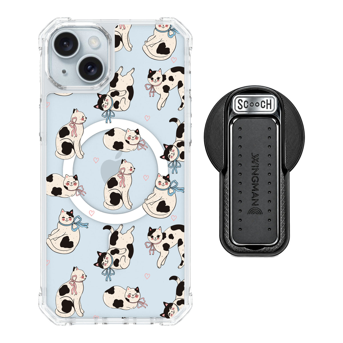 Scooch MagCase Bow Kitties for iPhone 14 Plus — MagSafe Wingback Bundle - Black