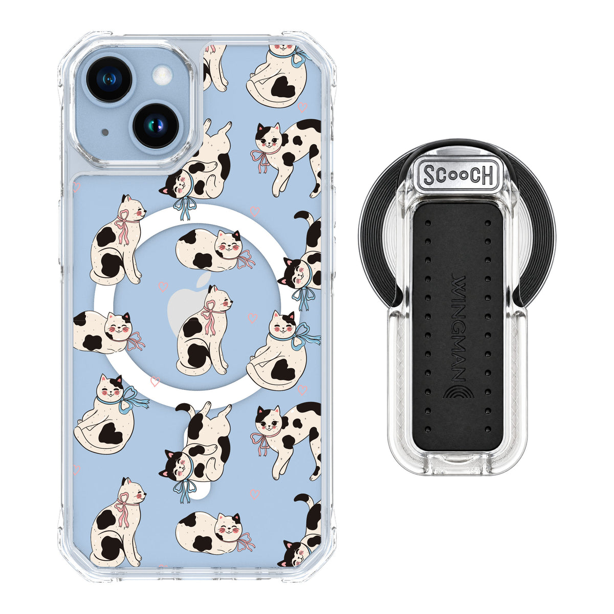 Scooch MagCase Bow Kitties for iPhone 14 — MagSafe Wingback Bundle - Clear