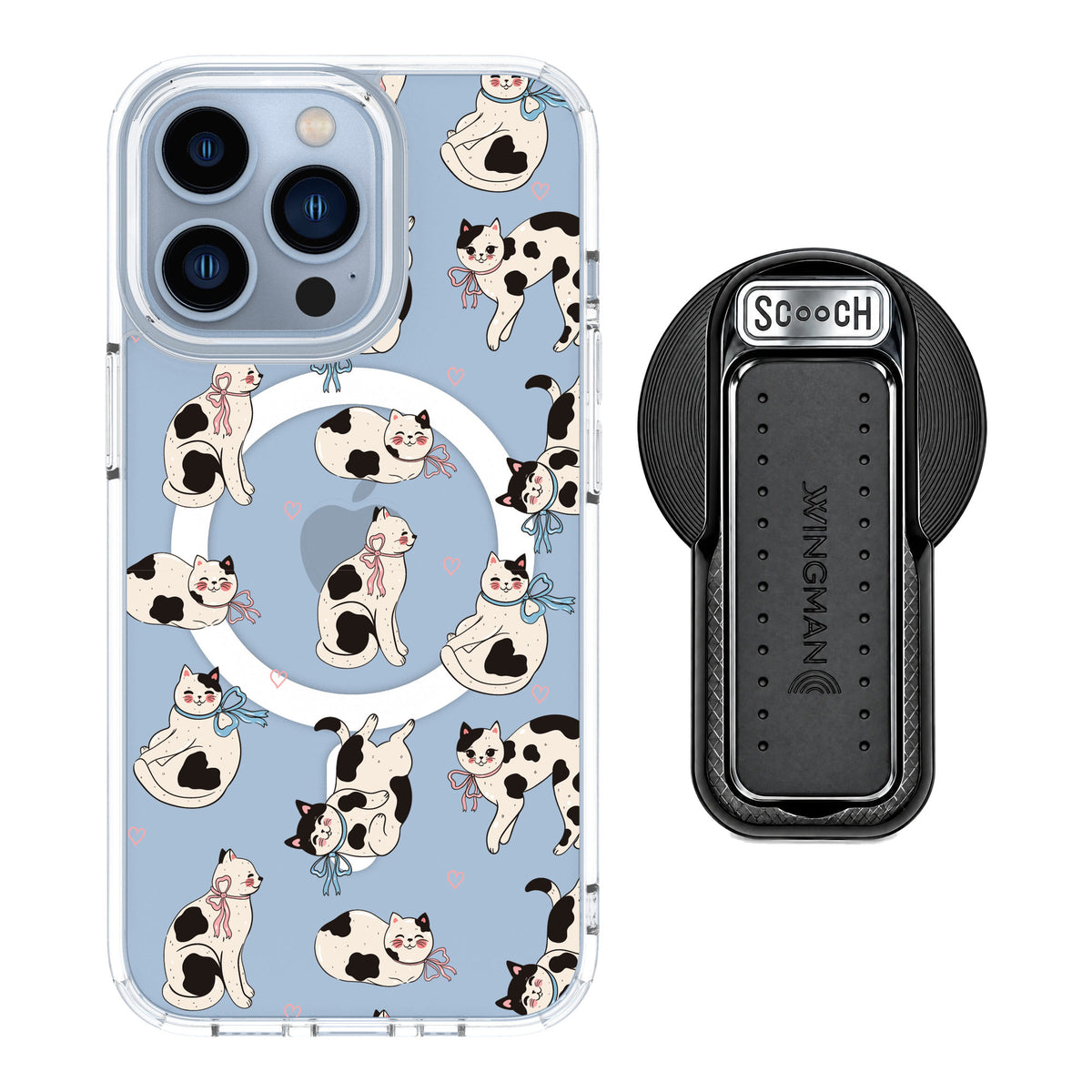 Scooch MagCase Bow Kitties for iPhone 13 Pro — MagSafe Wingback Bundle - Black