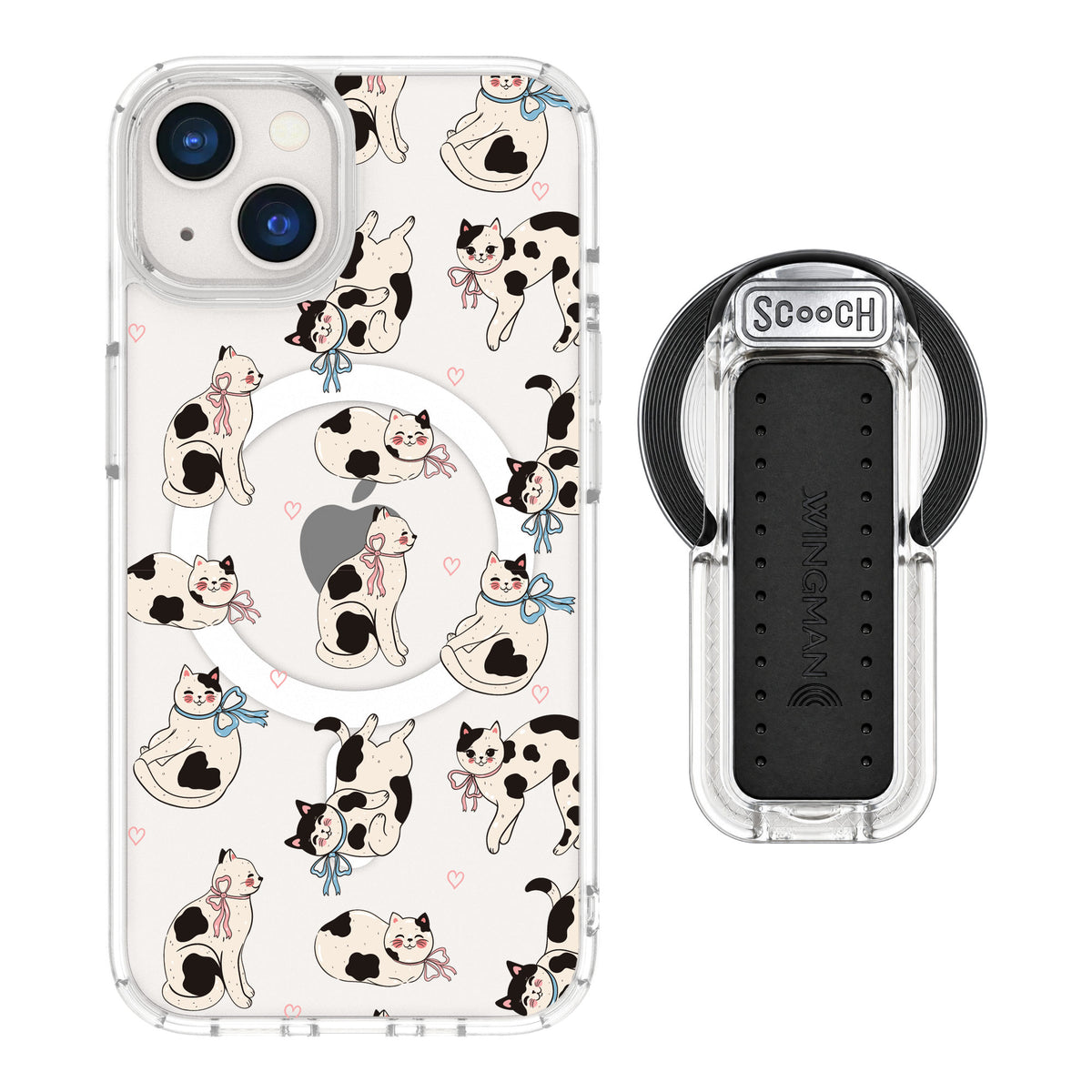 Scooch MagCase Bow Kitties for iPhone 13 — MagSafe Wingback Bundle - Clear