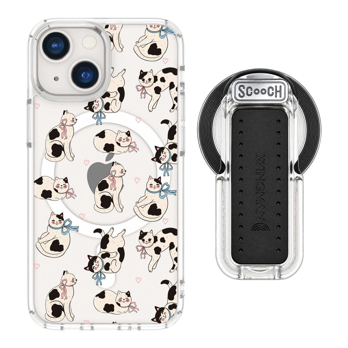 Scooch MagCase Bow Kitties for iPhone 13 mini — MagSafe Wingback Bundle - Clear