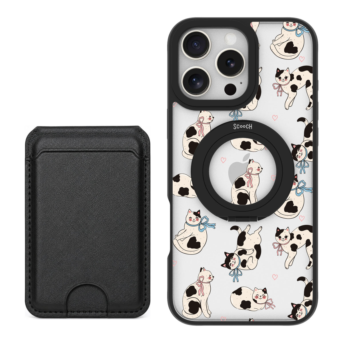 Scooch MagCase Bow Kitties for iPhone 16 Pro Max — Black MagWallet Bundle