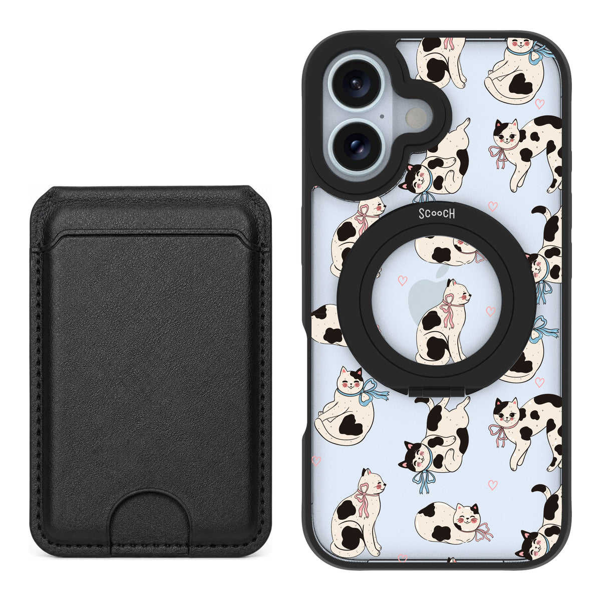 Scooch MagCase Bow Kitties for iPhone 16 — Black MagWallet Bundle