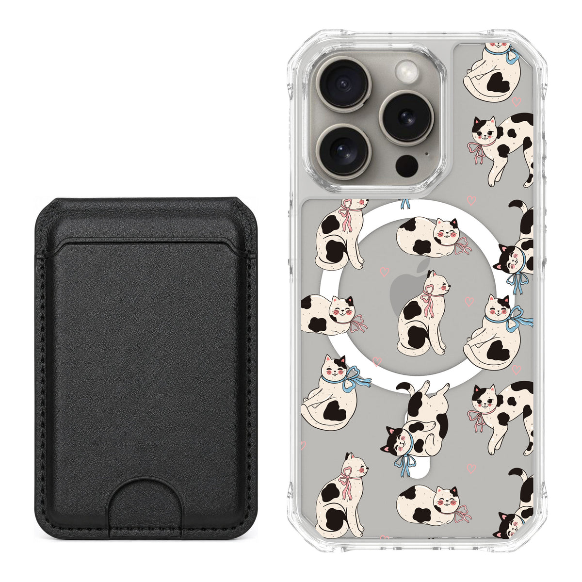 Scooch MagCase Bow Kitties for iPhone 15 Pro — Black MagWallet Bundle