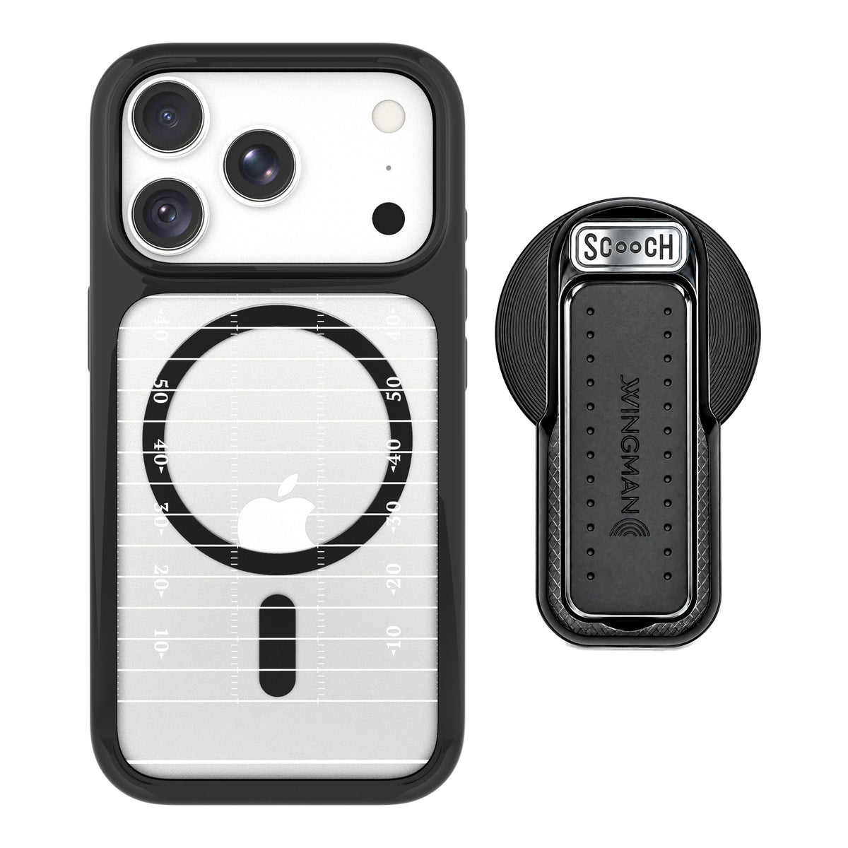 Scooch MagCase Yard Lines for iPhone 18 Pro — MagSafe Wingback Bundle - Black