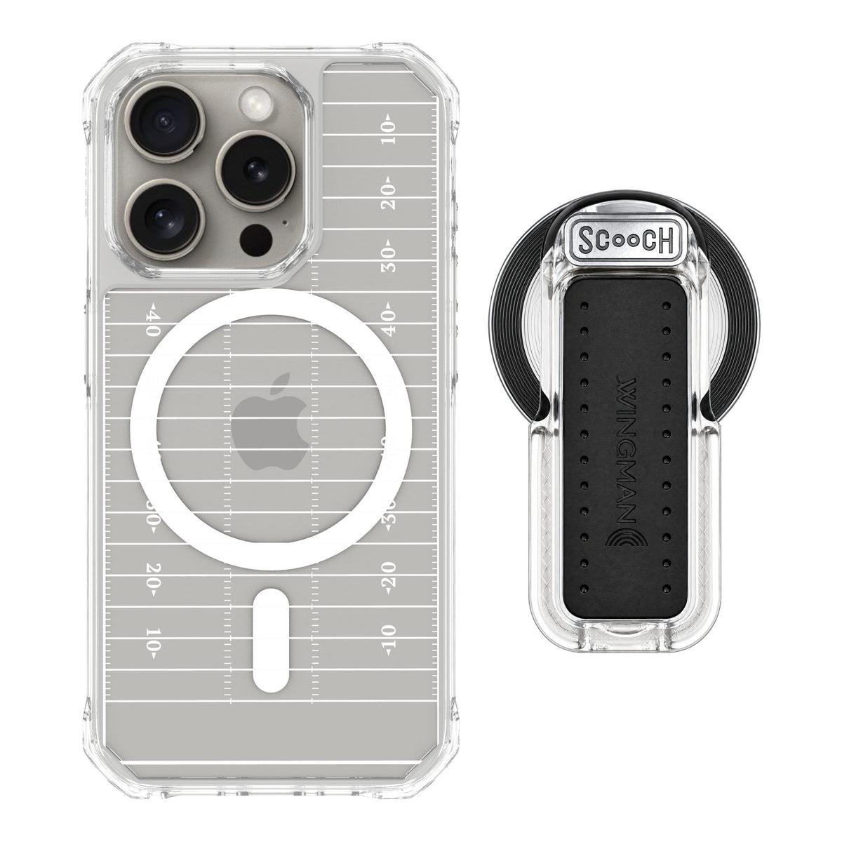 Scooch MagCase Yard Lines for iPhone 15 Pro — MagSafe Wingback Bundle - Clear