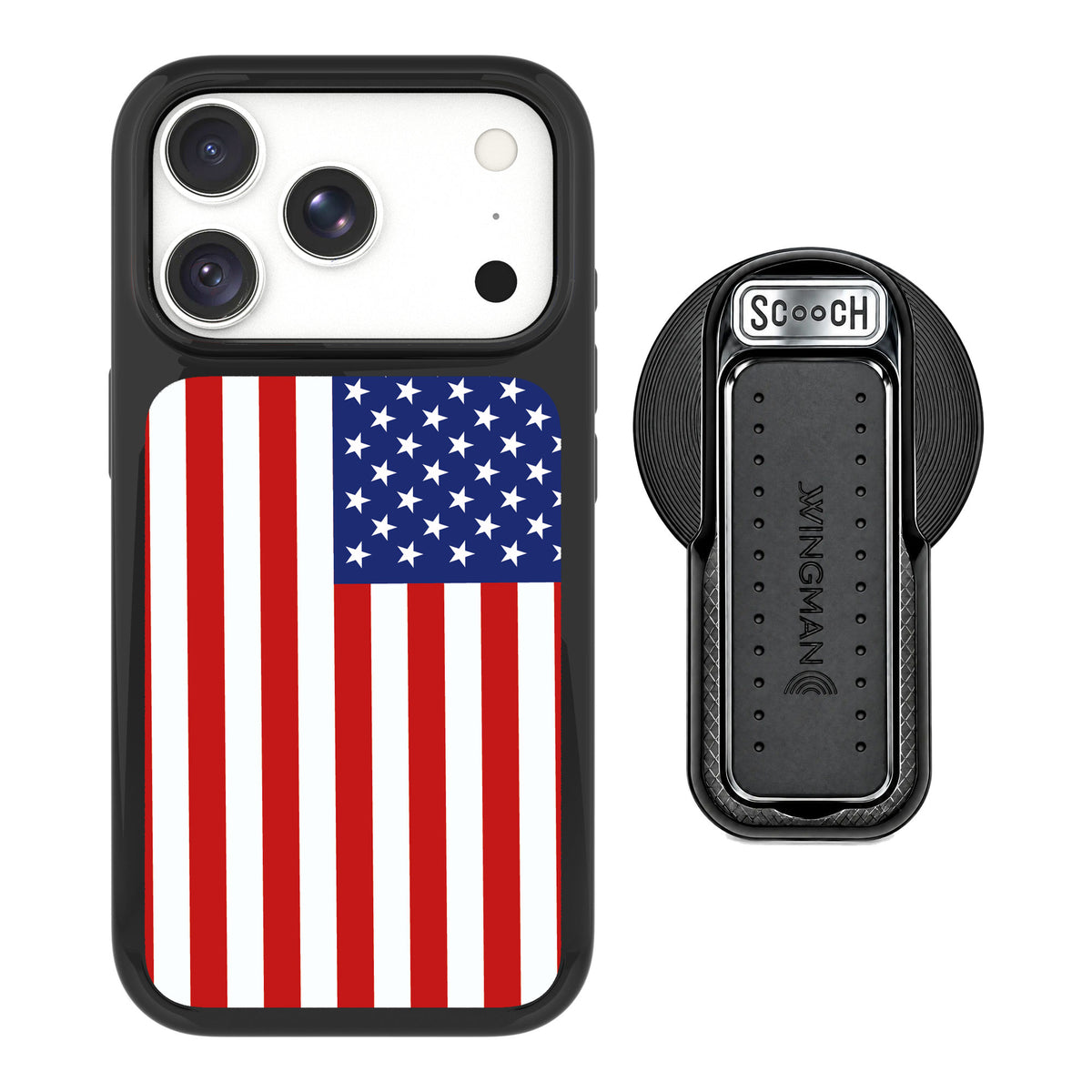 Scooch MagCase Stars And Stripes for iPhone 18 Pro Max — MagSafe Wingback Bundle - Black