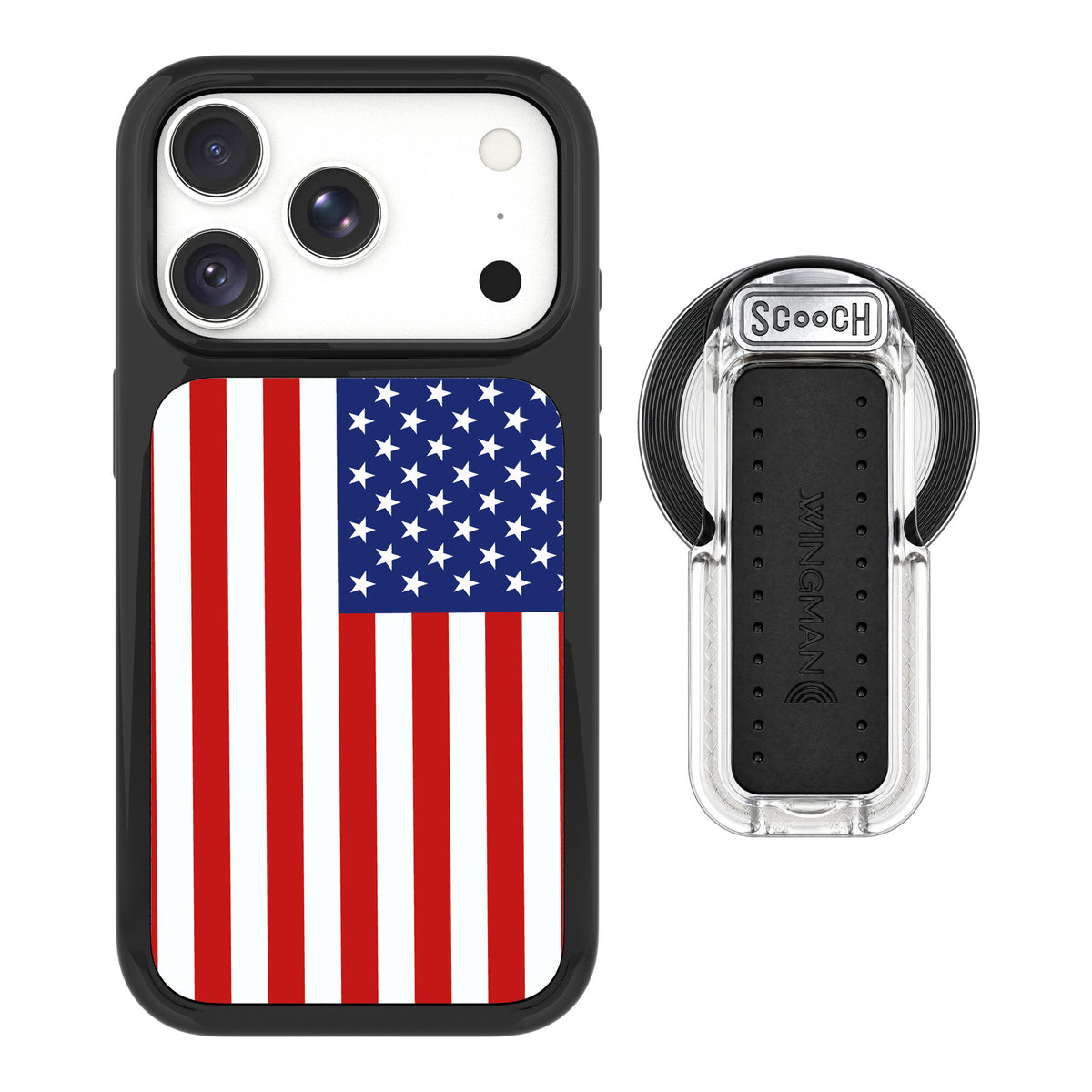 Scooch MagCase Stars And Stripes for iPhone 18 Pro — MagSafe Wingback Bundle - Clear