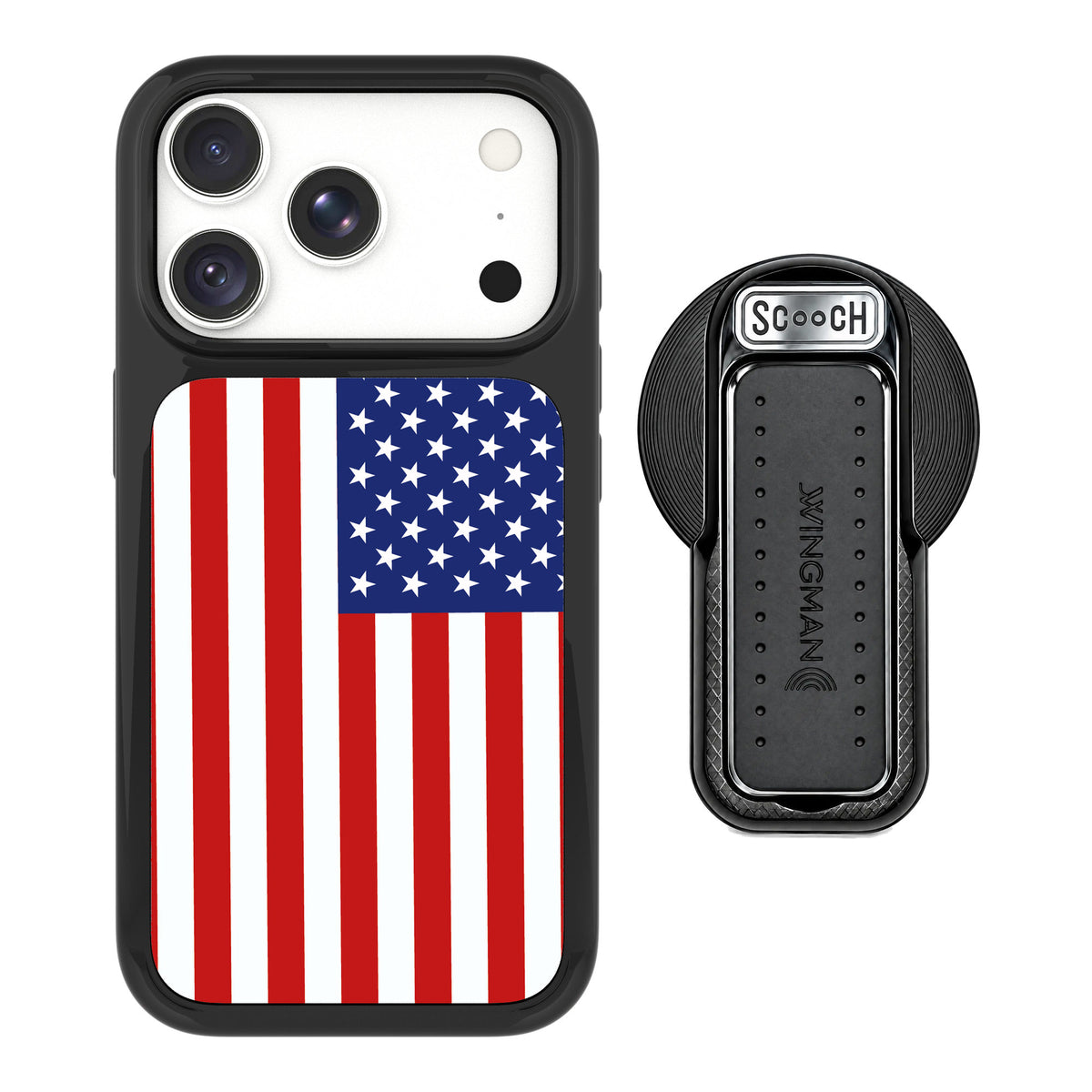 Scooch MagCase Stars And Stripes for iPhone 18 Pro — MagSafe Wingback Bundle - Black