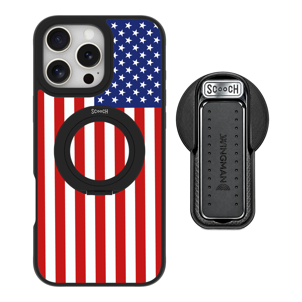 Scooch MagCase Stars And Stripes for iPhone 16 Pro Max — MagSafe Wingback Bundle - Black