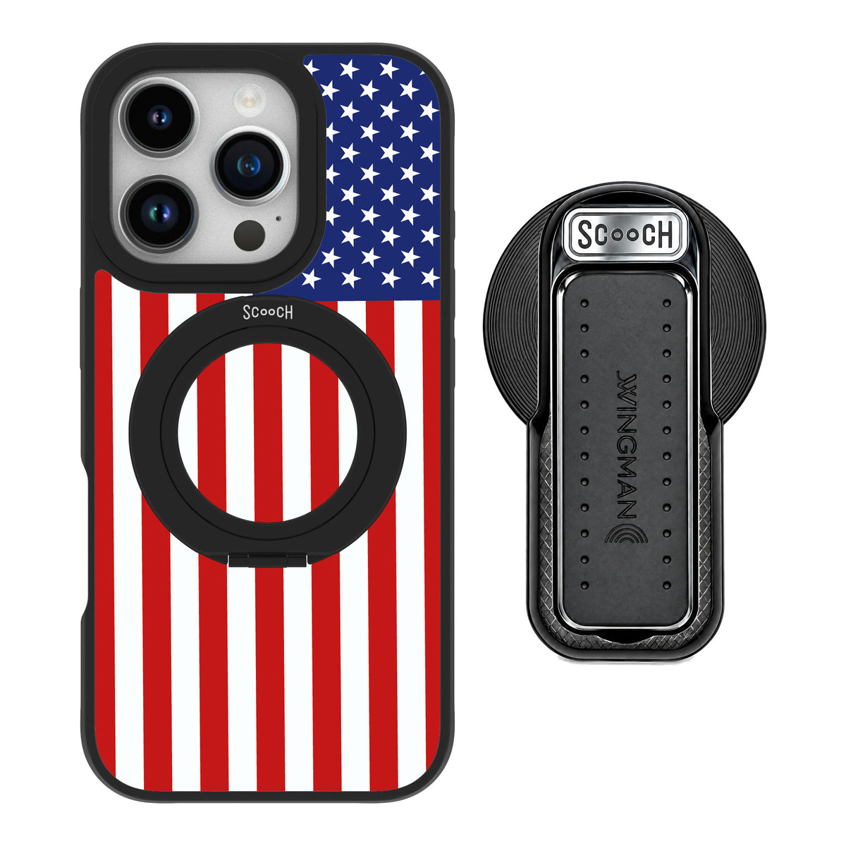Scooch MagCase Stars And Stripes for iPhone 16 Pro — MagSafe Wingback Bundle - Black