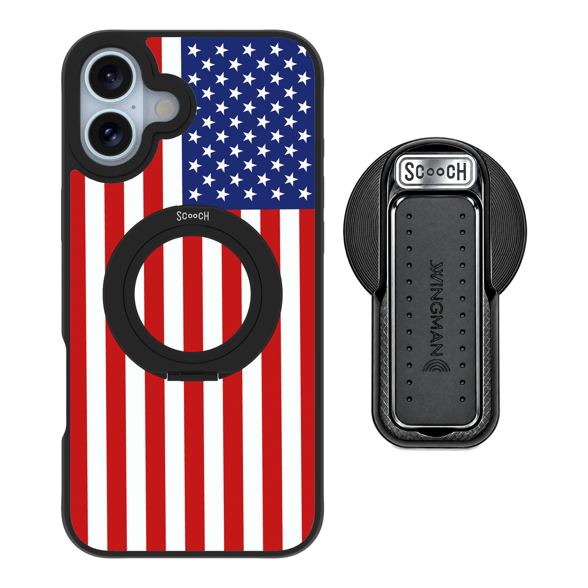 Scooch MagCase Stars And Stripes for iPhone 16 Plus — MagSafe Wingback Bundle - Black
