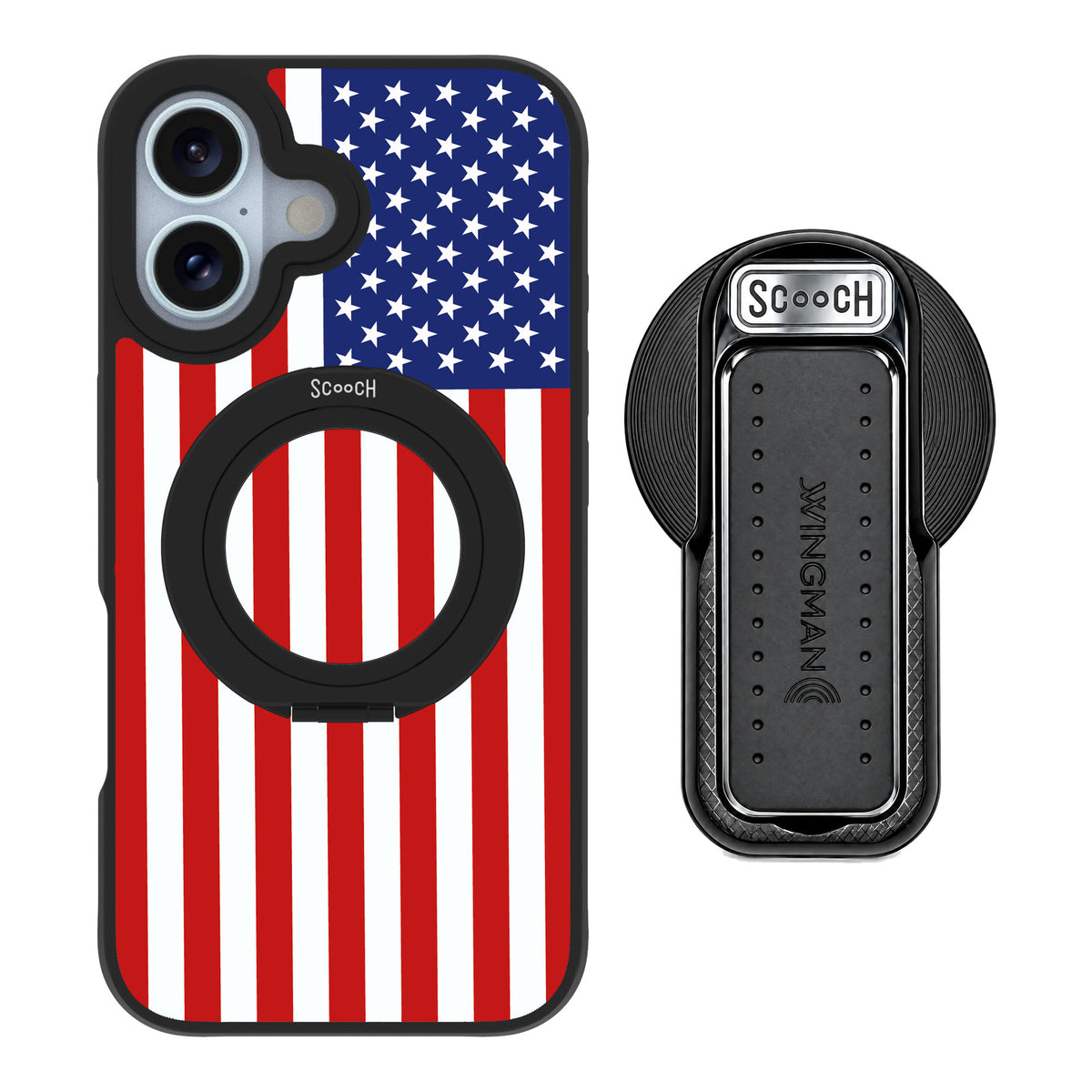 Scooch MagCase Stars And Stripes for iPhone 16 — MagSafe Wingback Bundle - Black
