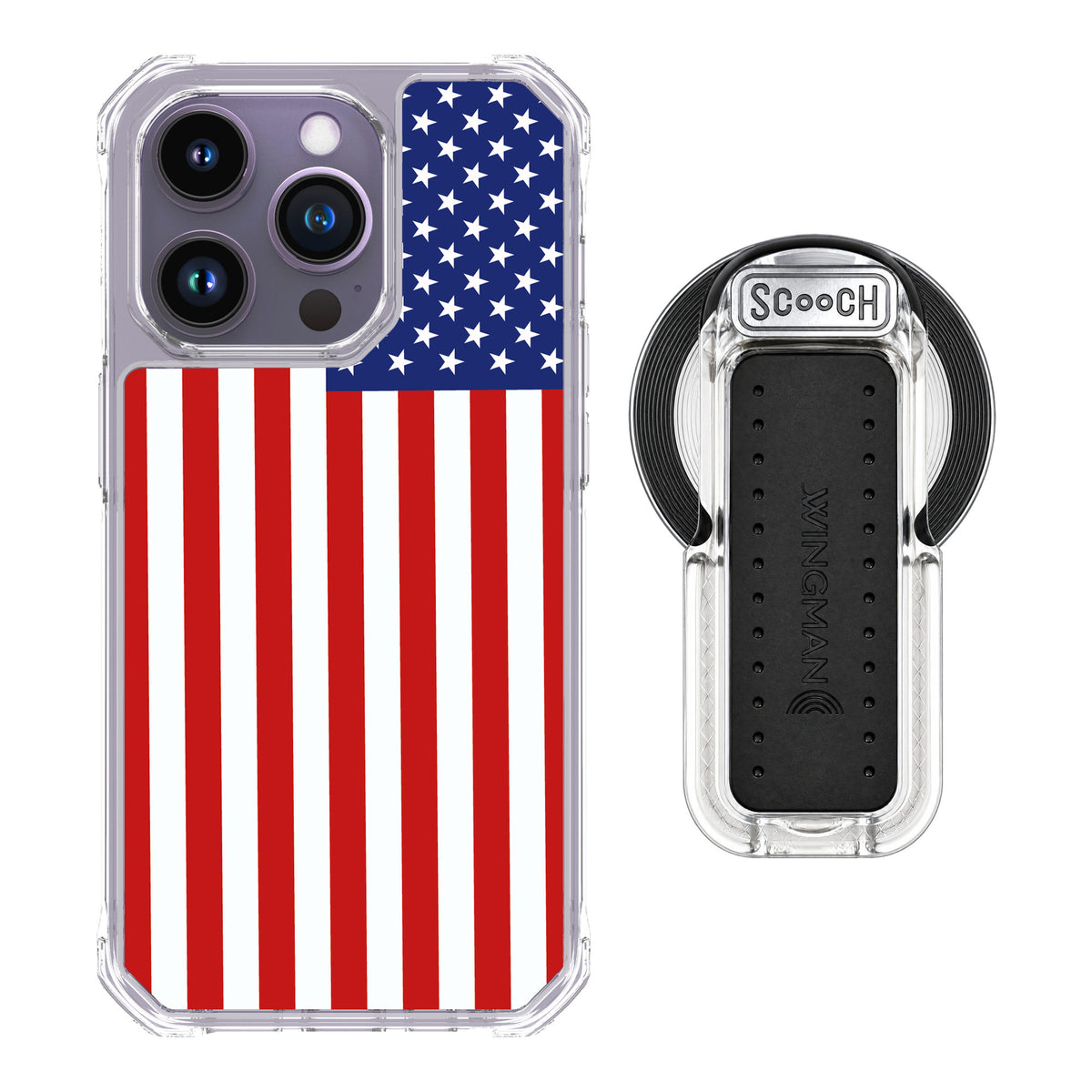 Scooch MagCase Stars And Stripes for iPhone 14 Pro — MagSafe Wingback Bundle - Clear