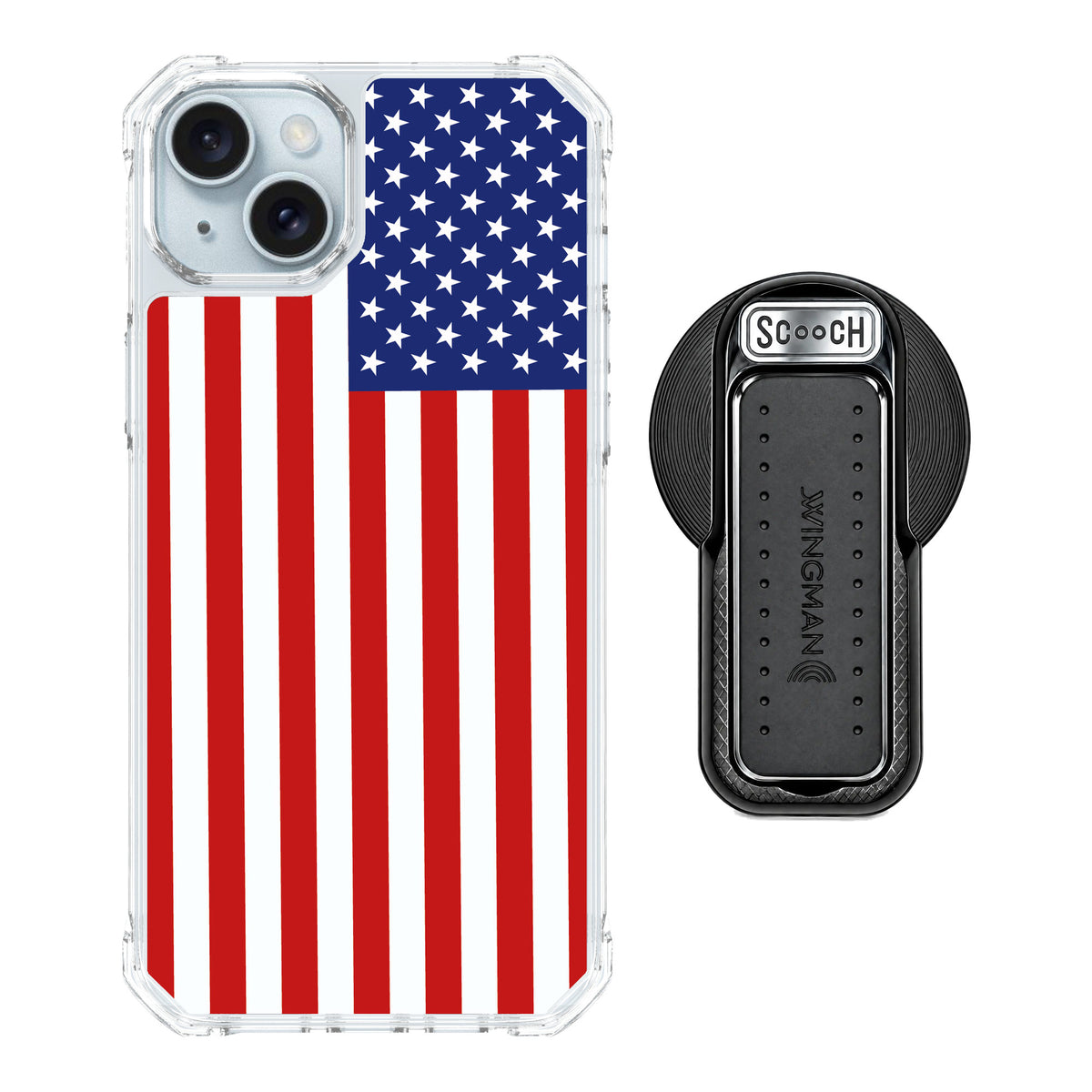 Scooch MagCase Stars And Stripes for iPhone 14 Plus — MagSafe Wingback Bundle - Black