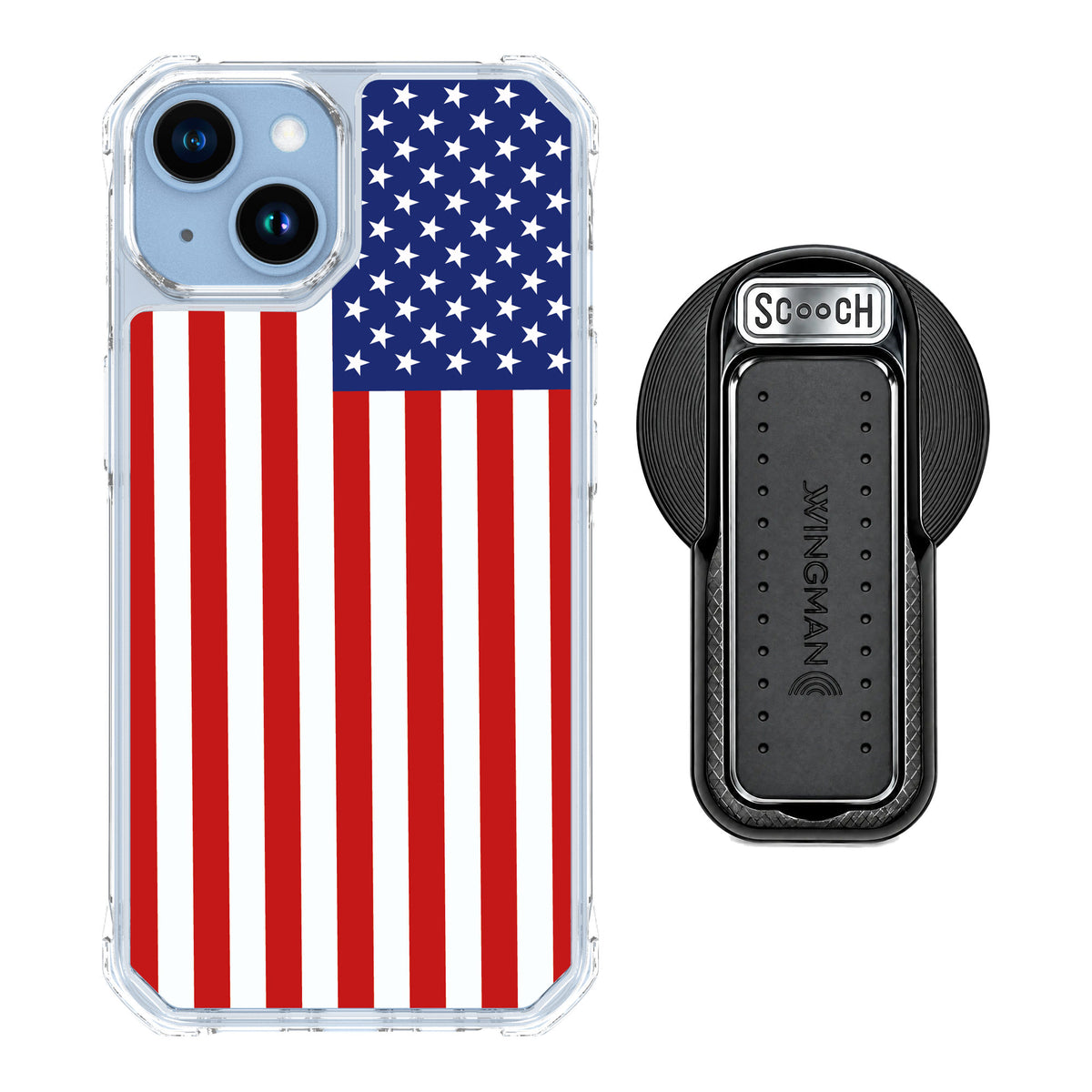 Scooch MagCase Stars And Stripes for iPhone 14 — MagSafe Wingback Bundle - Black