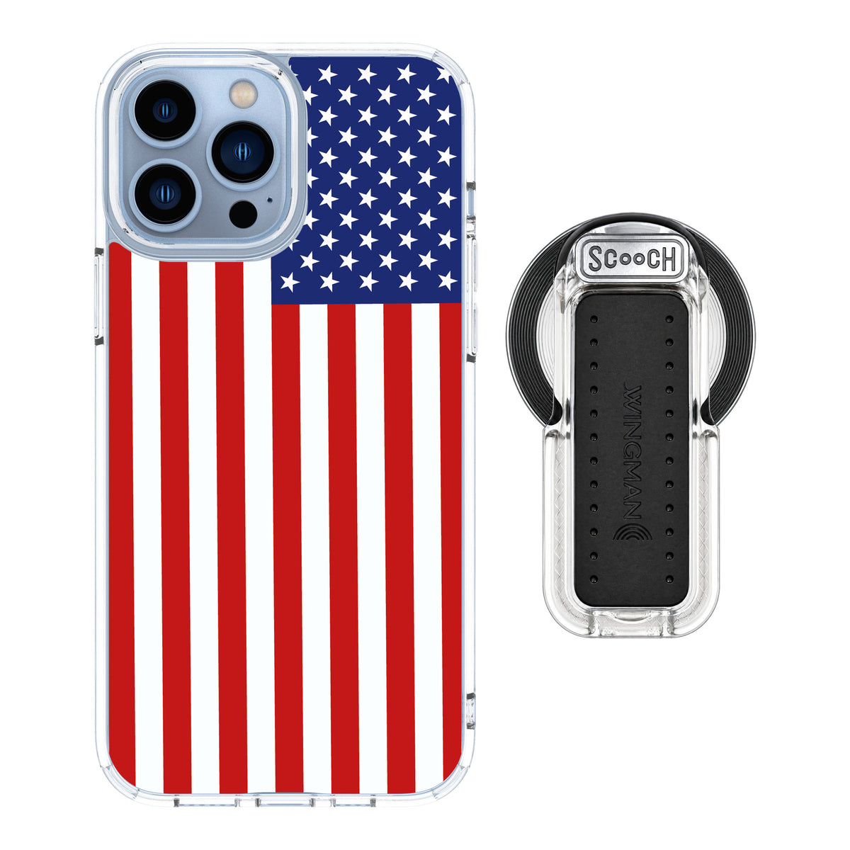 Scooch MagCase Stars And Stripes for iPhone 13 Pro Max — MagSafe Wingback Bundle - Clear