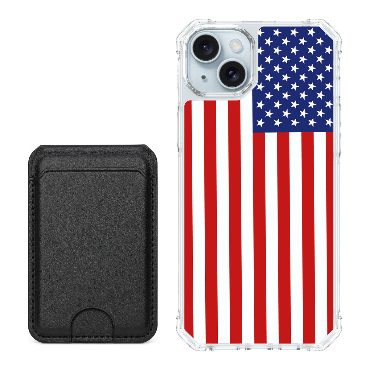 Scooch MagCase Stars And Stripes for iPhone 15 Plus — Black MagWallet Bundle