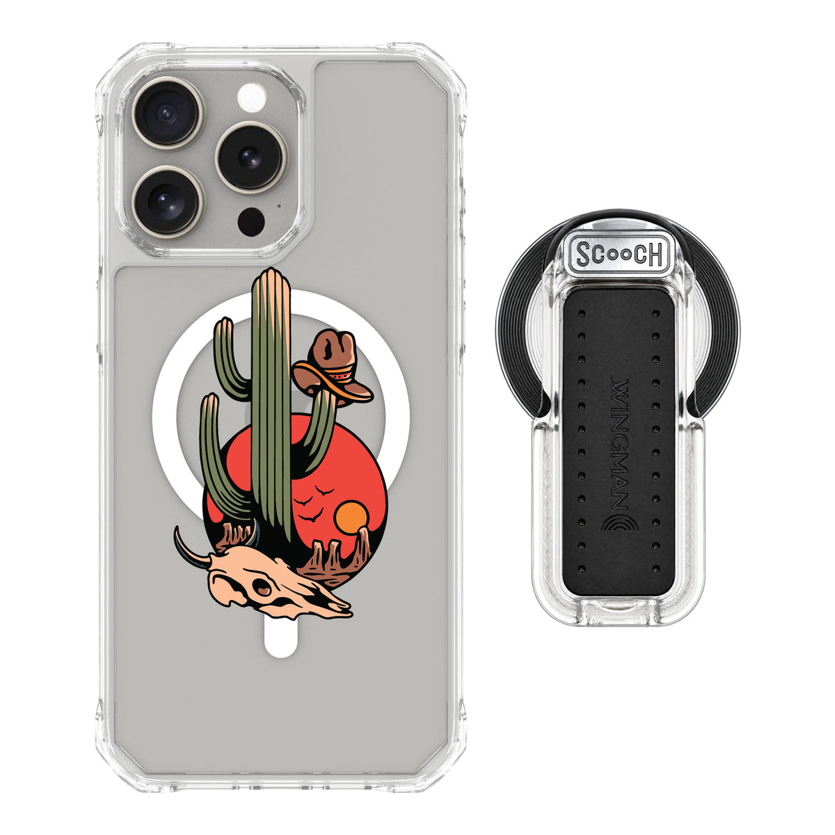 Scooch MagCase Cactus Flash for iPhone 15 Pro Max — MagSafe Wingback Bundle - Clear