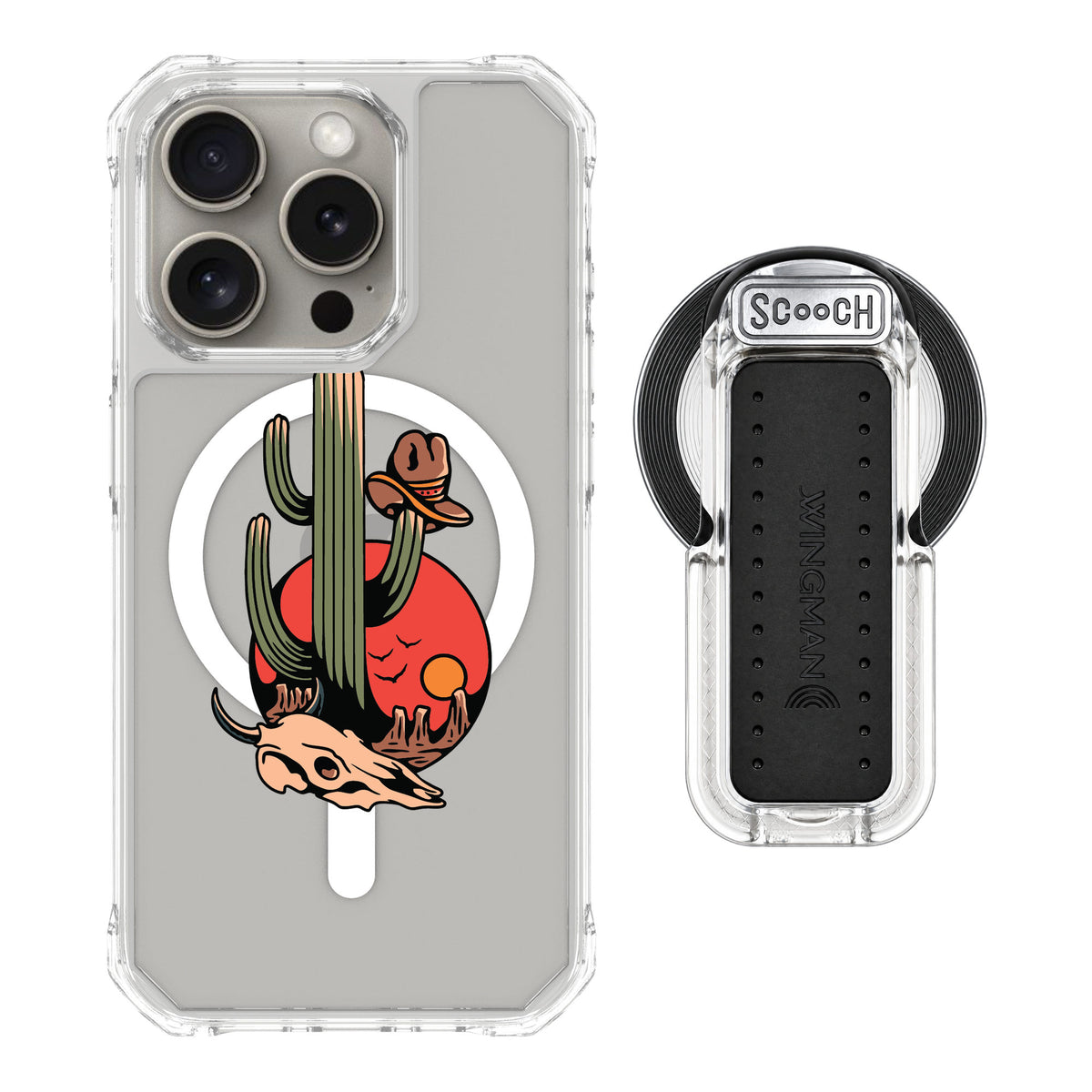 Scooch MagCase Cactus Flash for iPhone 15 Pro — MagSafe Wingback Bundle - Clear