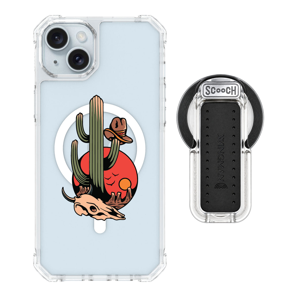 Scooch MagCase Cactus Flash for iPhone 15 Plus — MagSafe Wingback Bundle - Clear