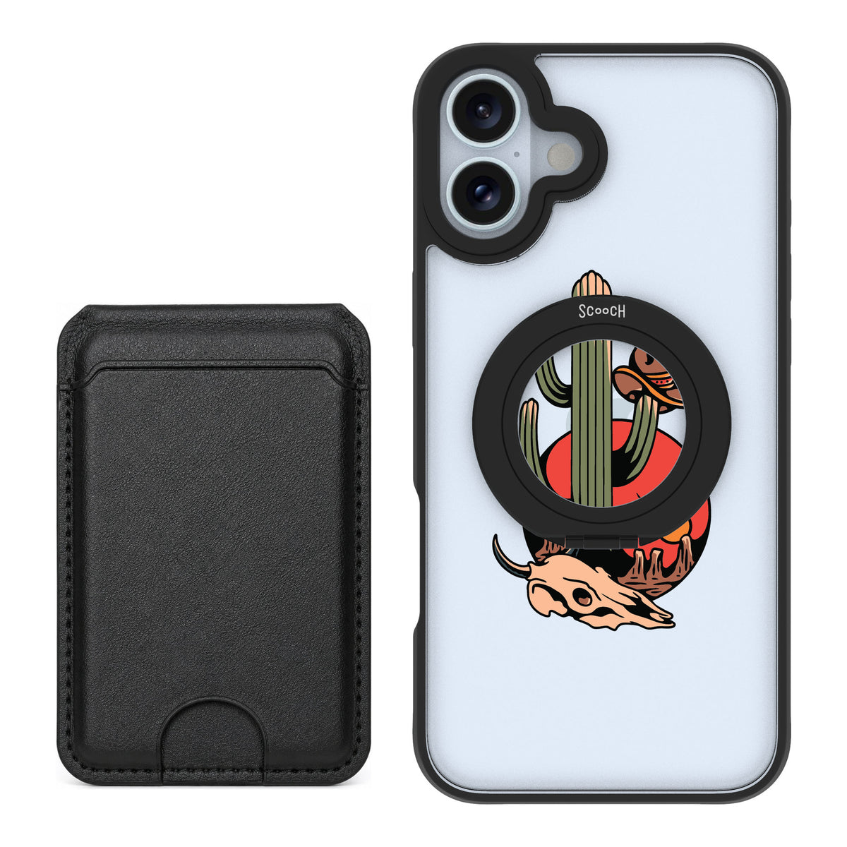 Scooch MagCase Cactus Flash for iPhone 16 Plus — Black MagWallet Bundle