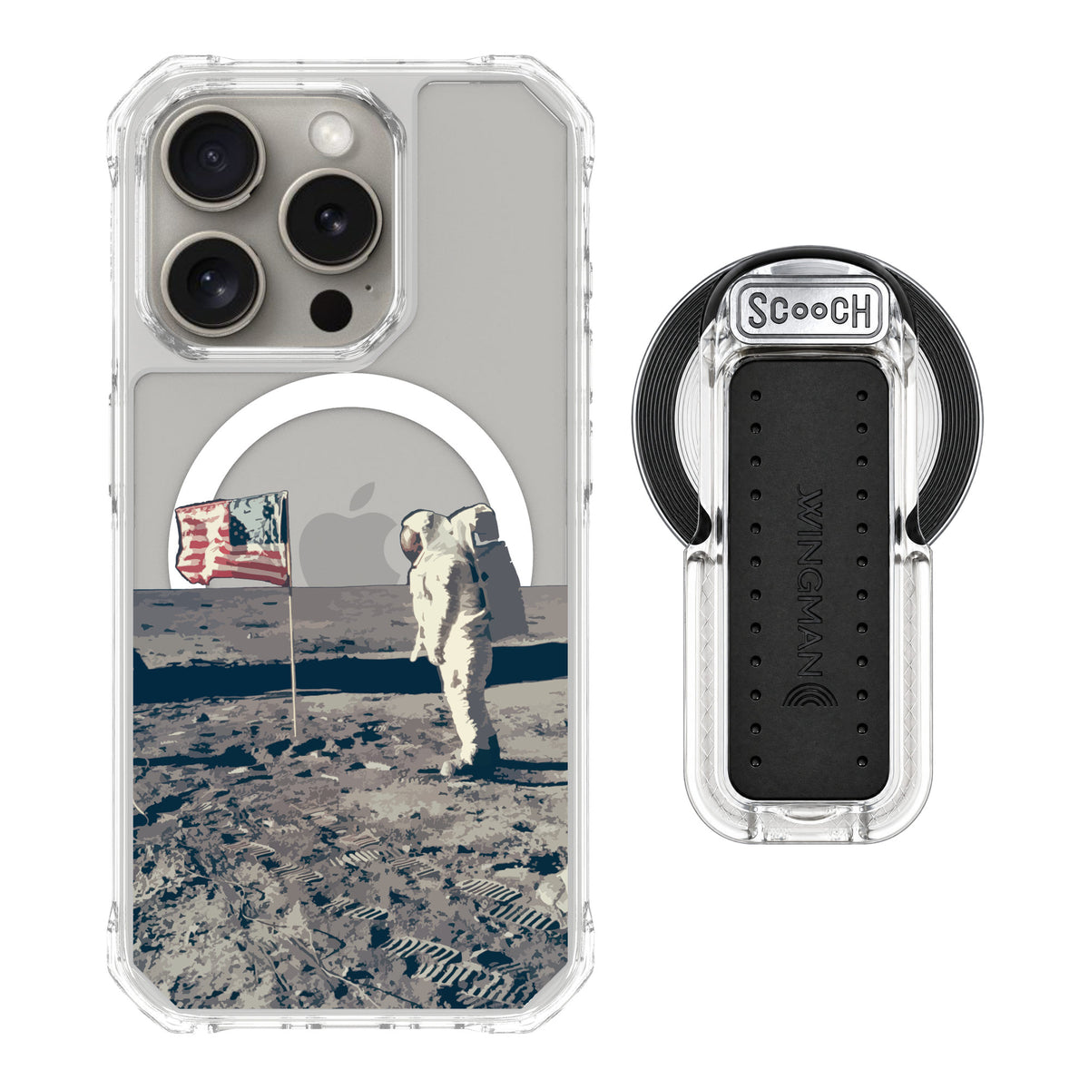 Scooch MagCase Lunar Landing for iPhone 15 Pro — MagSafe Wingback Bundle - Clear