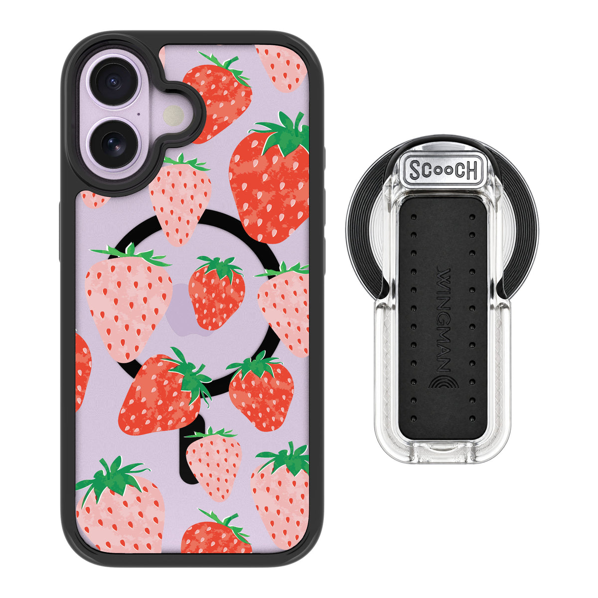 Scooch MagCase Strawberry Fields for iPhone 17 — MagSafe Wingback Bundle - Clear