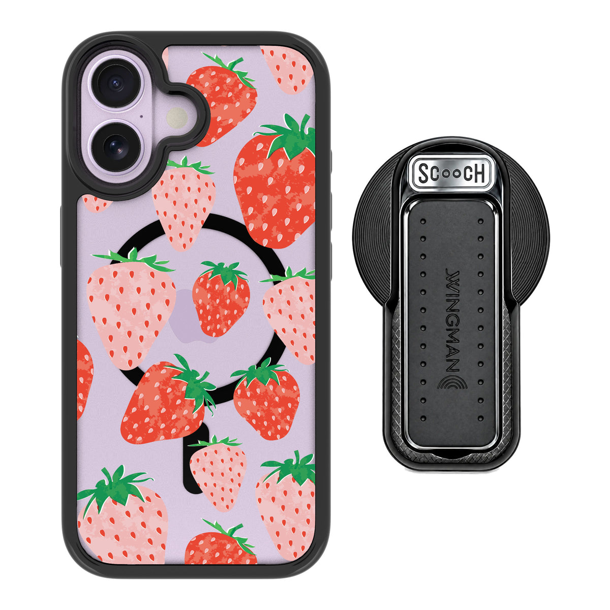 Scooch MagCase Strawberry Fields for iPhone 17 — MagSafe Wingback Bundle - Black