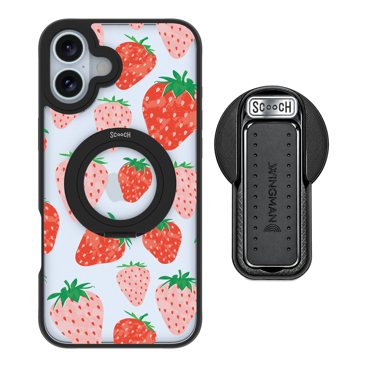 Scooch MagCase Strawberry Fields for iPhone 16 Plus — MagSafe Wingback Bundle - Black