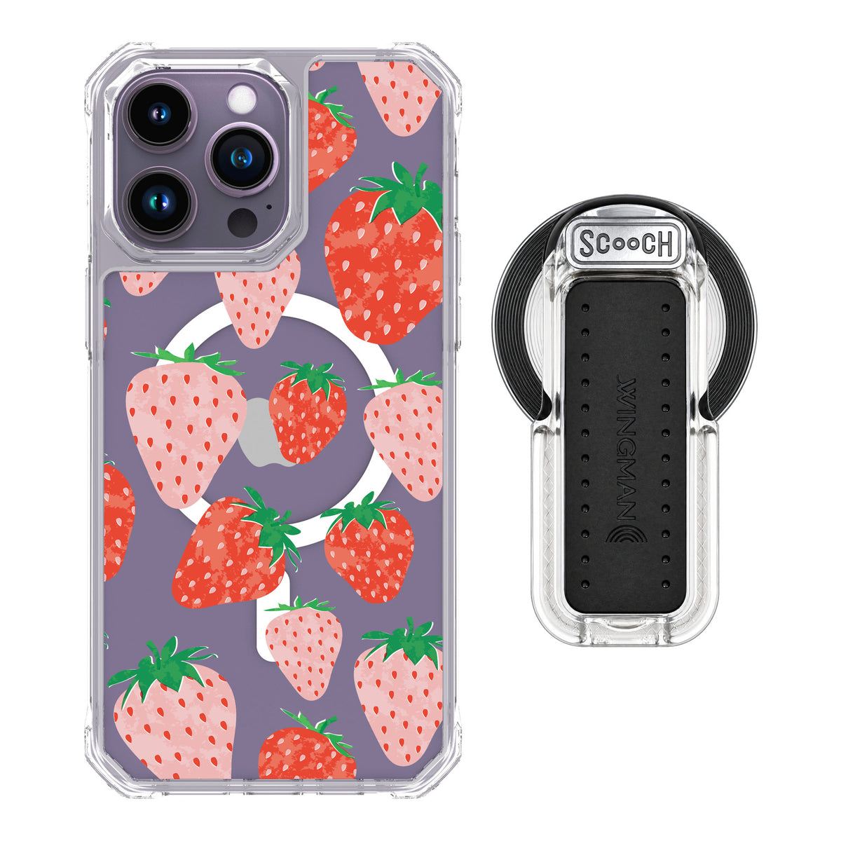 Scooch MagCase Strawberry Fields for iPhone 14 Pro Max — MagSafe Wingback Bundle - Clear