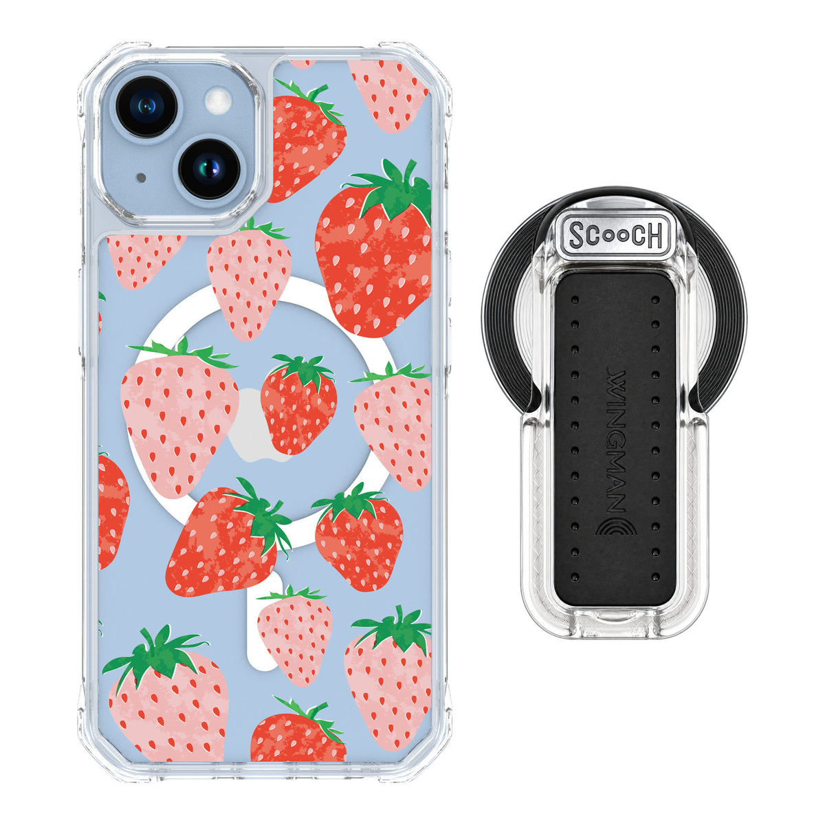 Scooch MagCase Strawberry Fields for iPhone 14 — MagSafe Wingback Bundle - Clear