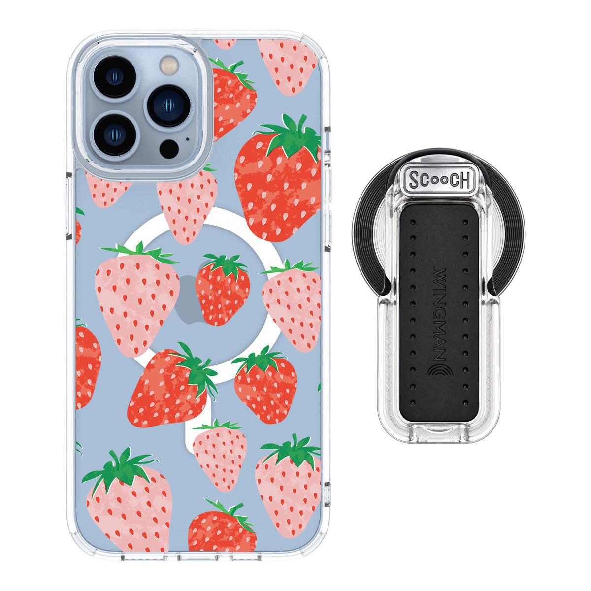 Scooch MagCase Strawberry Fields for iPhone 13 Pro Max — MagSafe Wingback Bundle - Clear